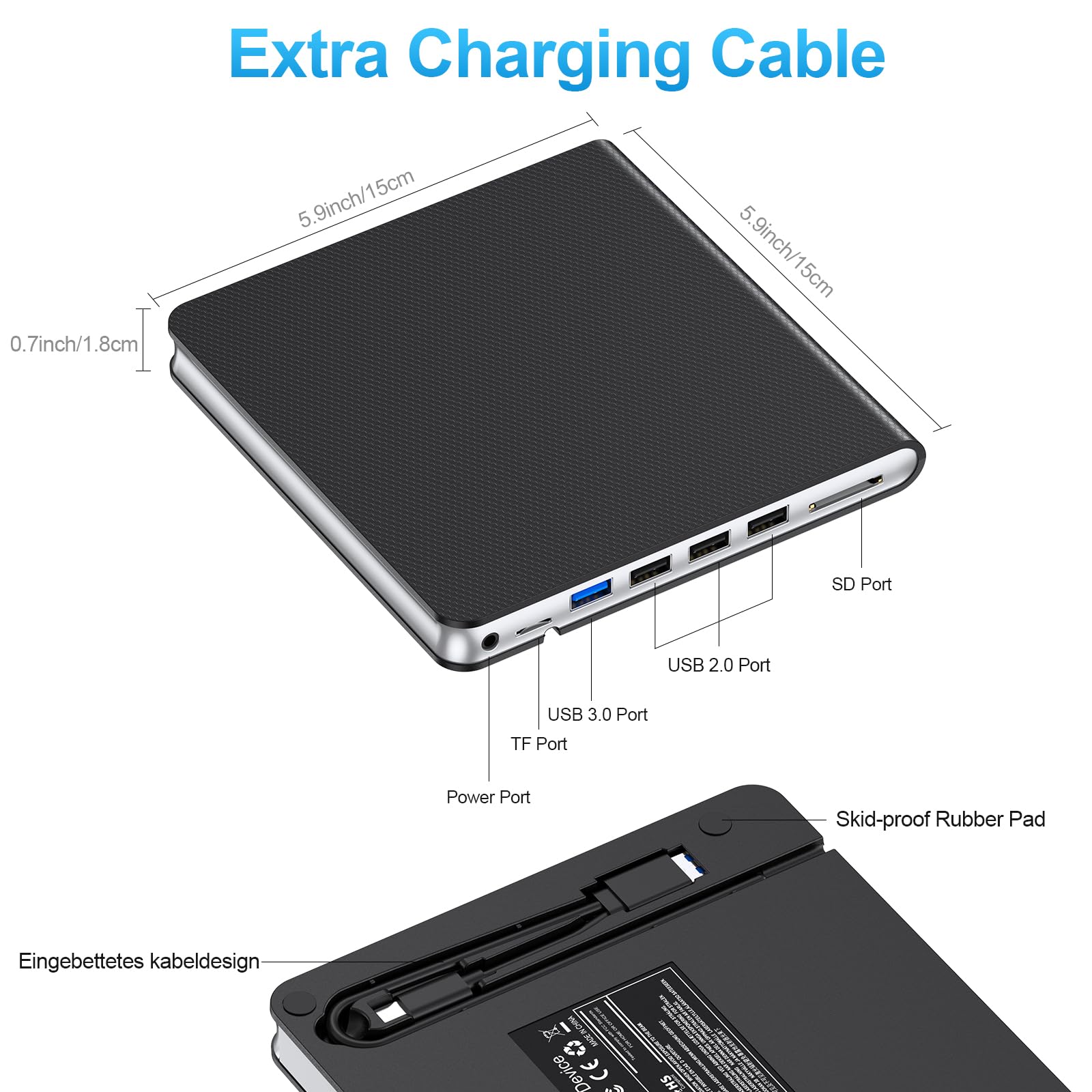External CD DVD Drive for Laptop, USB 3.0 CD Burner External DVD Drive Portable DVD Player for Laptop with 4 USB and TF/SD Slots,Slim External CD Drive Compatible with Laptop Desktop Mac Windows Linux