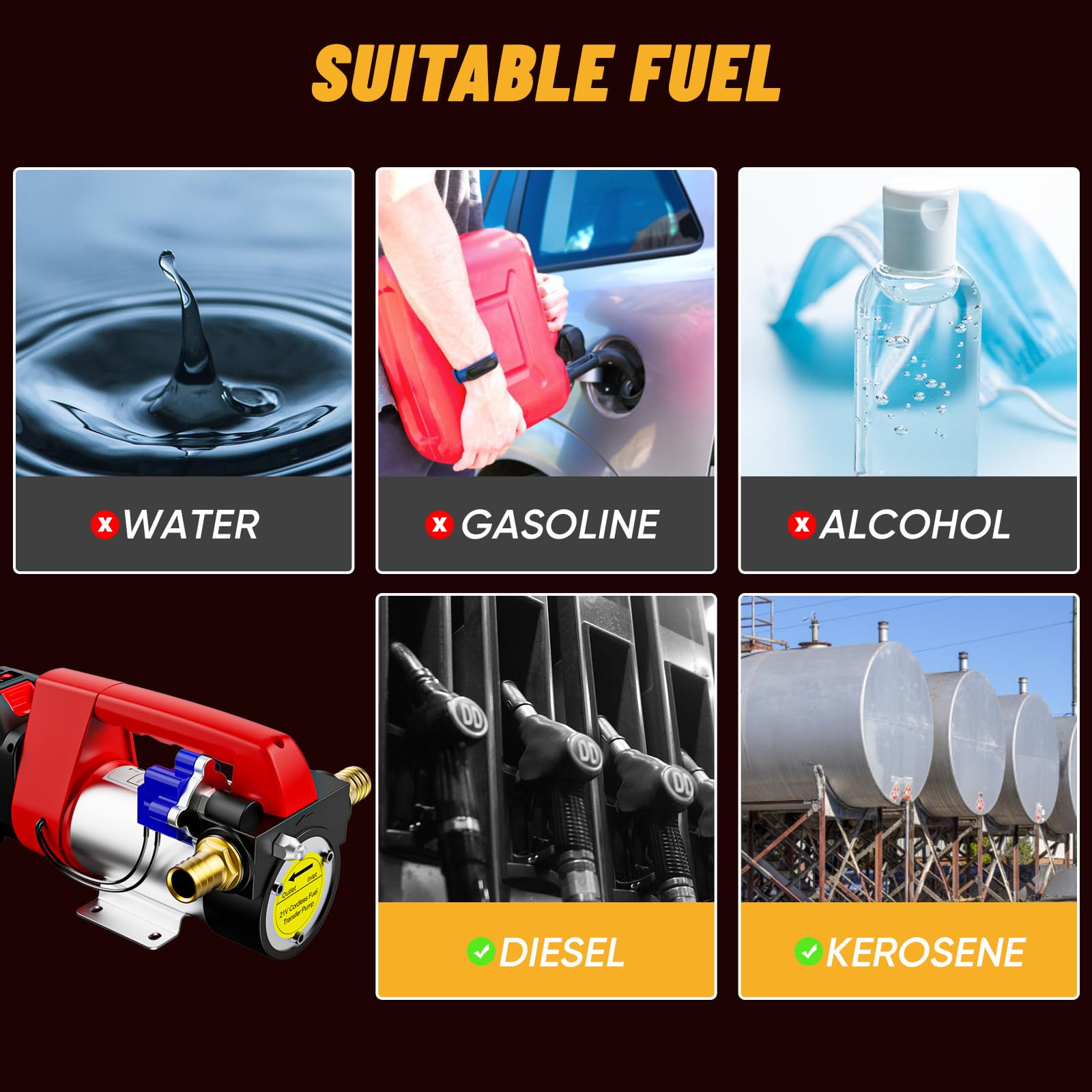 TaskStar Fuel Transfer Pump Battery Powered, 21V DC Cordless Diesel Transfer Pump Kit w/ 1X4.0Ah Battery, 12GPM Portable Self-Priming Diesel Pump Kit w/Nozzle&Hose Auto Shut Off for Diesel&Kerosene