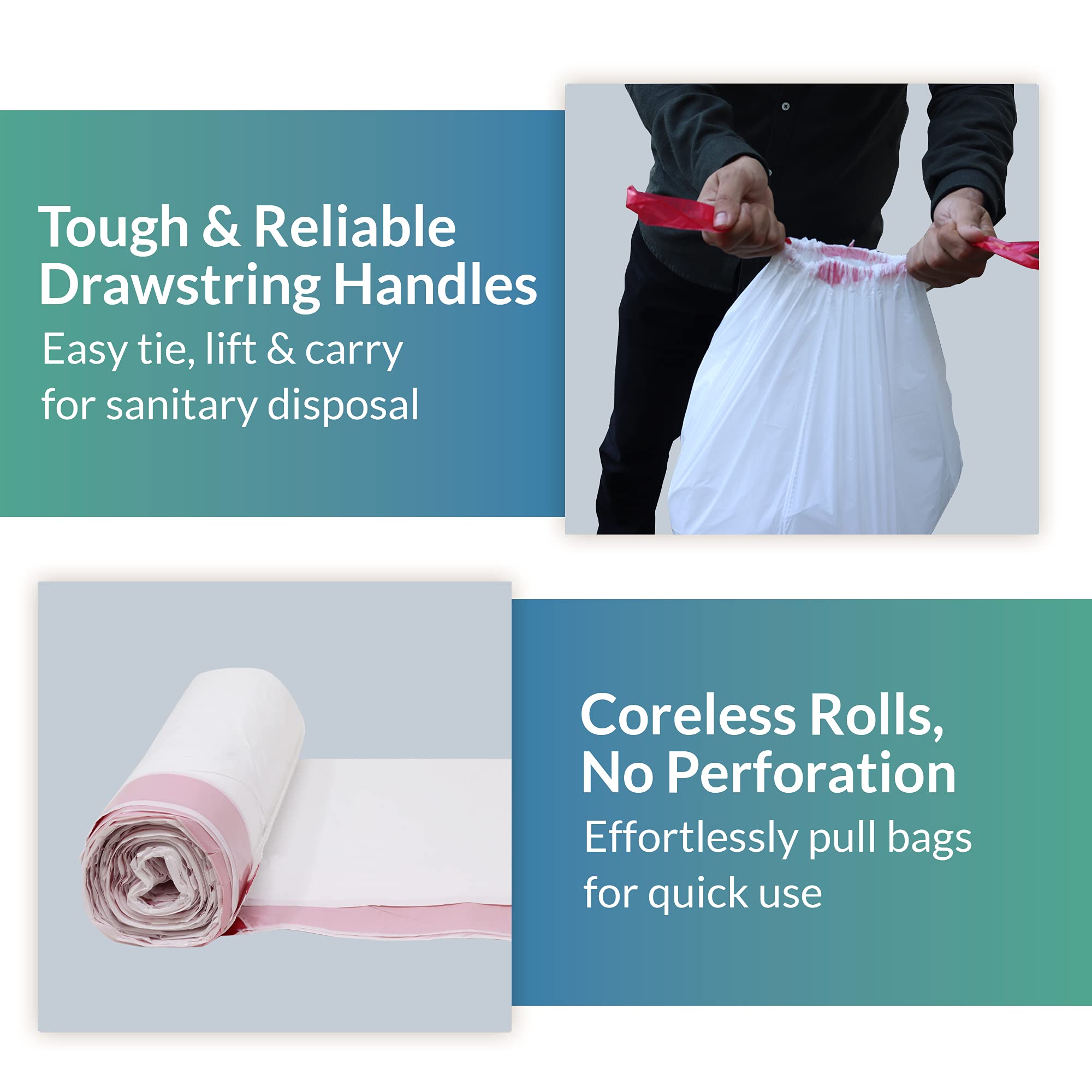 Reli. 8-10 Gallon Trash Bags Drawstring | 250 Count | 22"x23" | 6, 8, 10 Gallon Drawstring Garbage Bags | White Trash Can Liners | Small - Medium