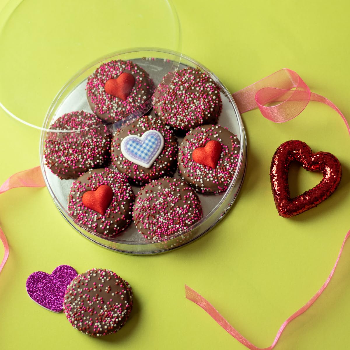 I LOVE YOU Red Valentine Chocolate Dipped Sandwich Cookies | Olde Naples Hand Decorated Cookies | Romantic Gift Basket 7pc Chocolate Sandwich Cookies Assortmentent