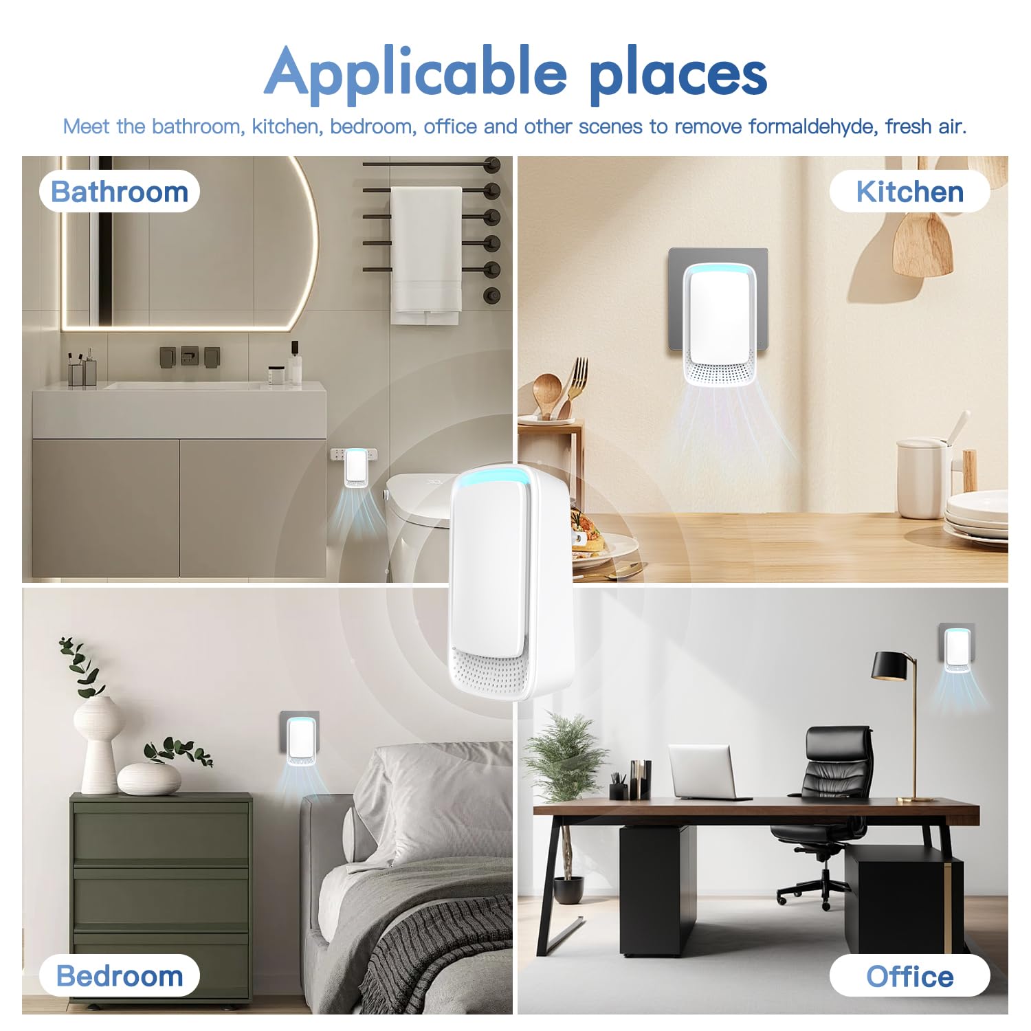 Plug In Air Ionizers - Negative Ion Technology Air Purifier - Quiet Operation Air Freshener for Home, Bedroom, Office, Garage Room - Portable Air Purifiers Odor,Pets Smell - Air Cleaner White (2 Pack）