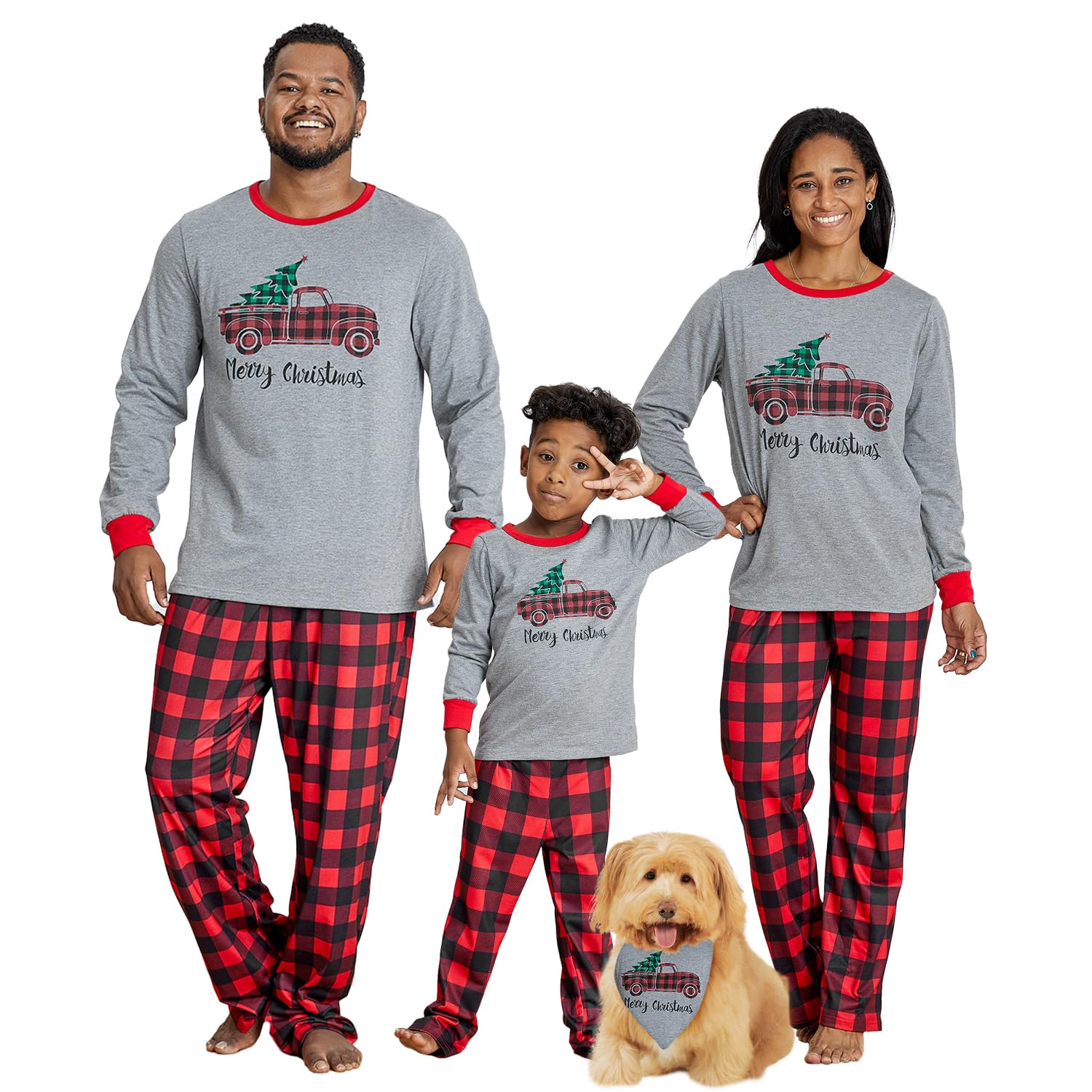 IFFEI Matching Family Pajamas Sets Christmas PJ's Sleepwear Truck Print Top and Plaid Pants with Pocket Men: L