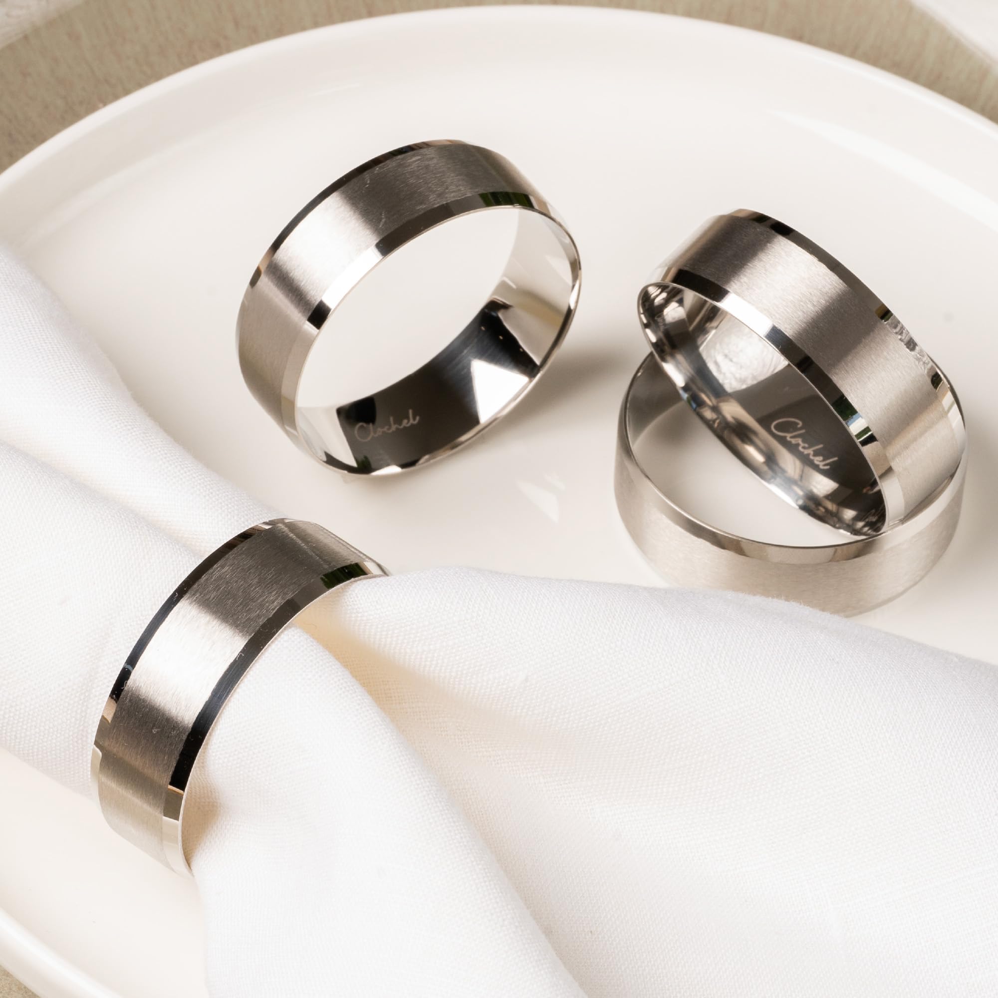 Award-Winning CLOCHEL Napkin Rings Stainless Steel Serviette Buckles Set of 4 Adornment for Elegant Dining,Table Decorations, Banquet, Wedding, Casual, Engagement, Reception & Everyday CSKY-1