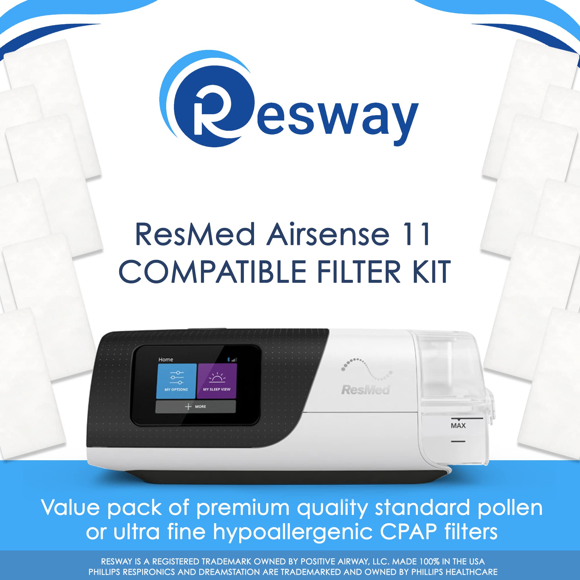 Premium Resway Disposable Hypoallergenic CPAP Filters | Compatible with ResMed Airsense 11 | Ultra Fine Filters for Smoke, Dust, Pollen | 60 Replacement Filters