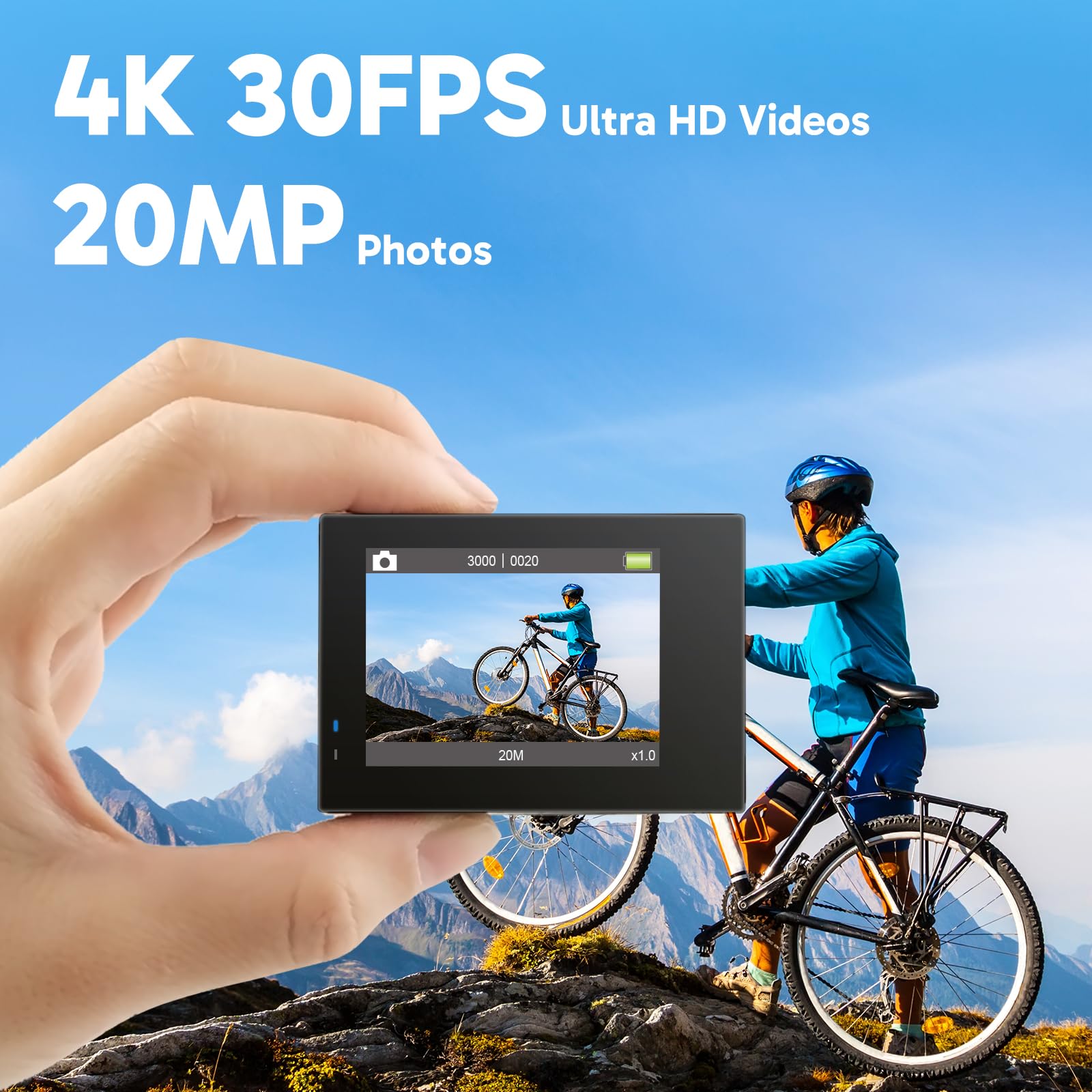 AKASO Brave 4 Action Camera 4K 30fps with 128GB MicroSDXC Card 20MP Ultra HD 131FT Waterproof Underwater Camera EIS WiFi Remote Control 5X Zoom Sport Cameras with Bicycle Accessories Kit Bundle