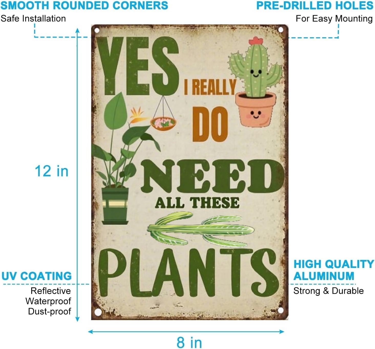 Carastora Funny Plant Lover Wall Sign – Retro Metal Tin Sign for Garden, Home, Kitchen or Greenhouse, Humorous “Need All These Plants” Decor, 8x12 Inch
