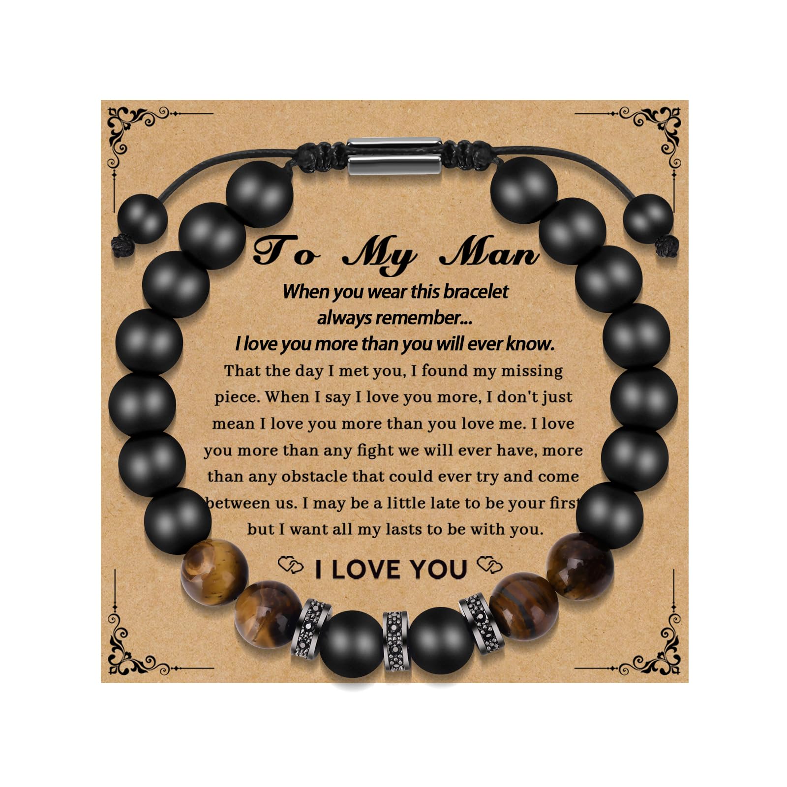 Inngeroo Birthday Gifts for Men Bracelets for Men Mens Gifts Mens Bracelet Valentines Day Gifts for Him Boyfriend Natural Stone for Husband, black