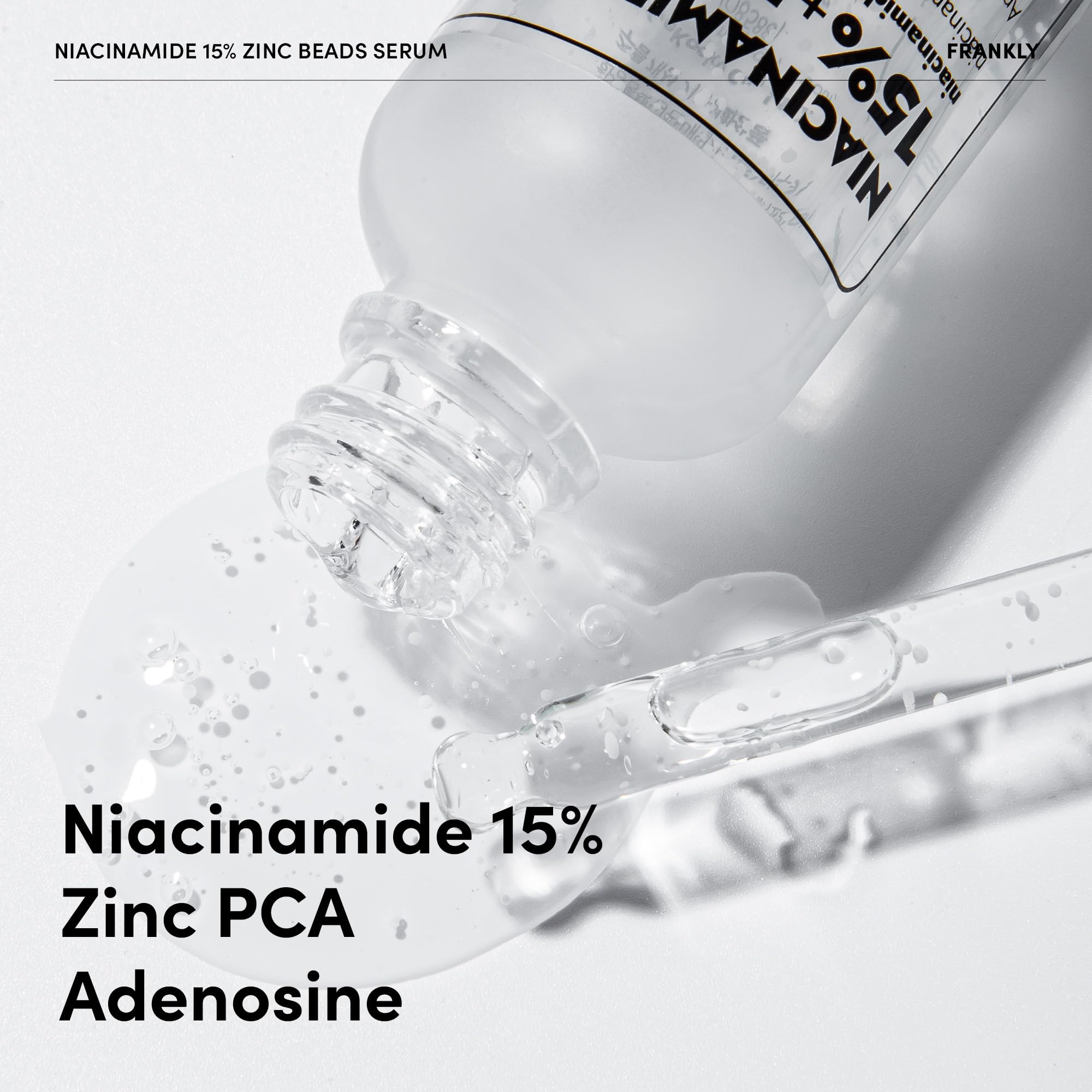 FRANKLY Niacinamide 15% & Zinc Beads Serum: Acne & Dark Spots Care, Oil Control, Even Skin Texture & Glow | Vegan & Cruelty-Free | Non-Comedogenic All skin types Korean Skincare | 1.01 fl.oz