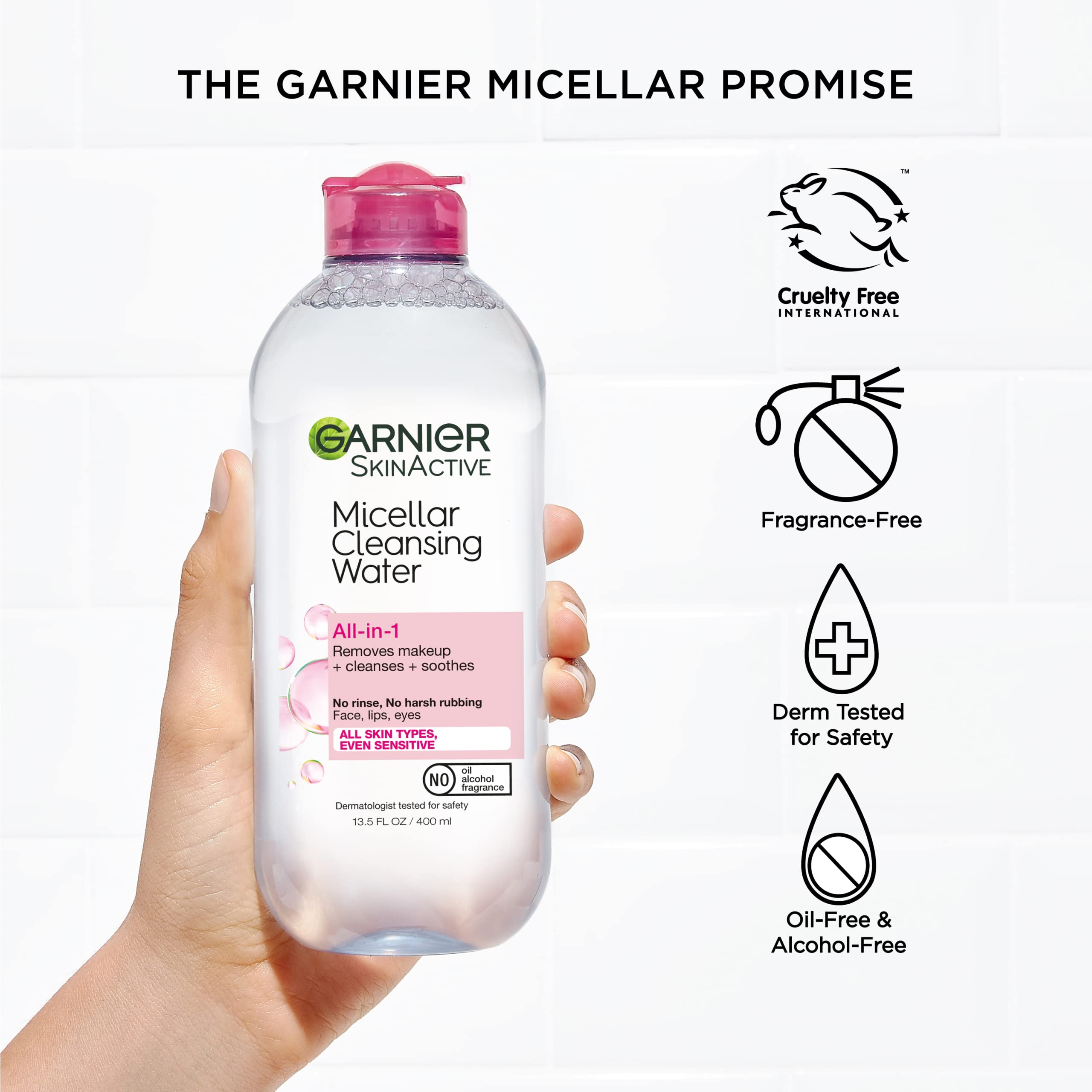 Garnier Micellar Cleansing Water, All-in-1 Makeup Remover and Facial Cleanser, For All Skin Types, 3.4 Fl Oz (100mL), 1 Count (Packaging May Vary)