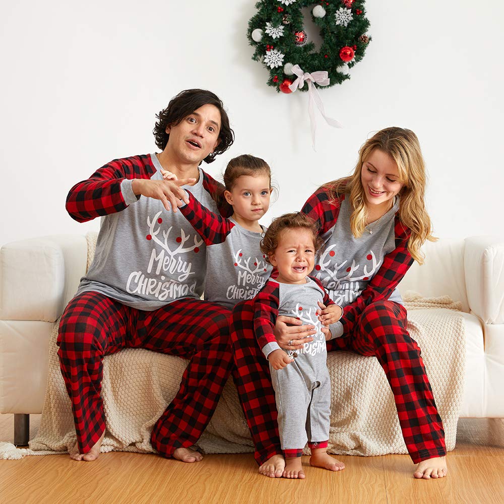 IFFEI Matching Family Pajamas Sets Christmas PJ's with Letter Pet Bandana Grey