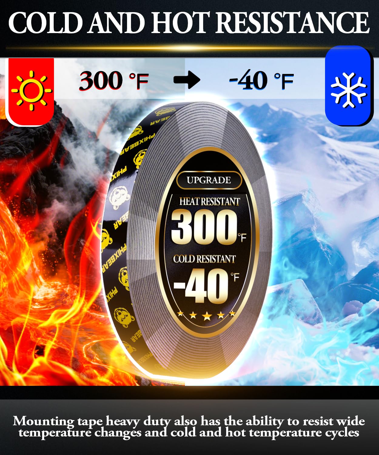 PHIXBEAR High Temperature Heavy Duty Double Sided Tape Resistant, 20 Ft X 0.5In, Strong Adhesion Waterproof Mounting Tape for Multi-Purpose Automotive Parts, LED Strip Ligh, Home, Office