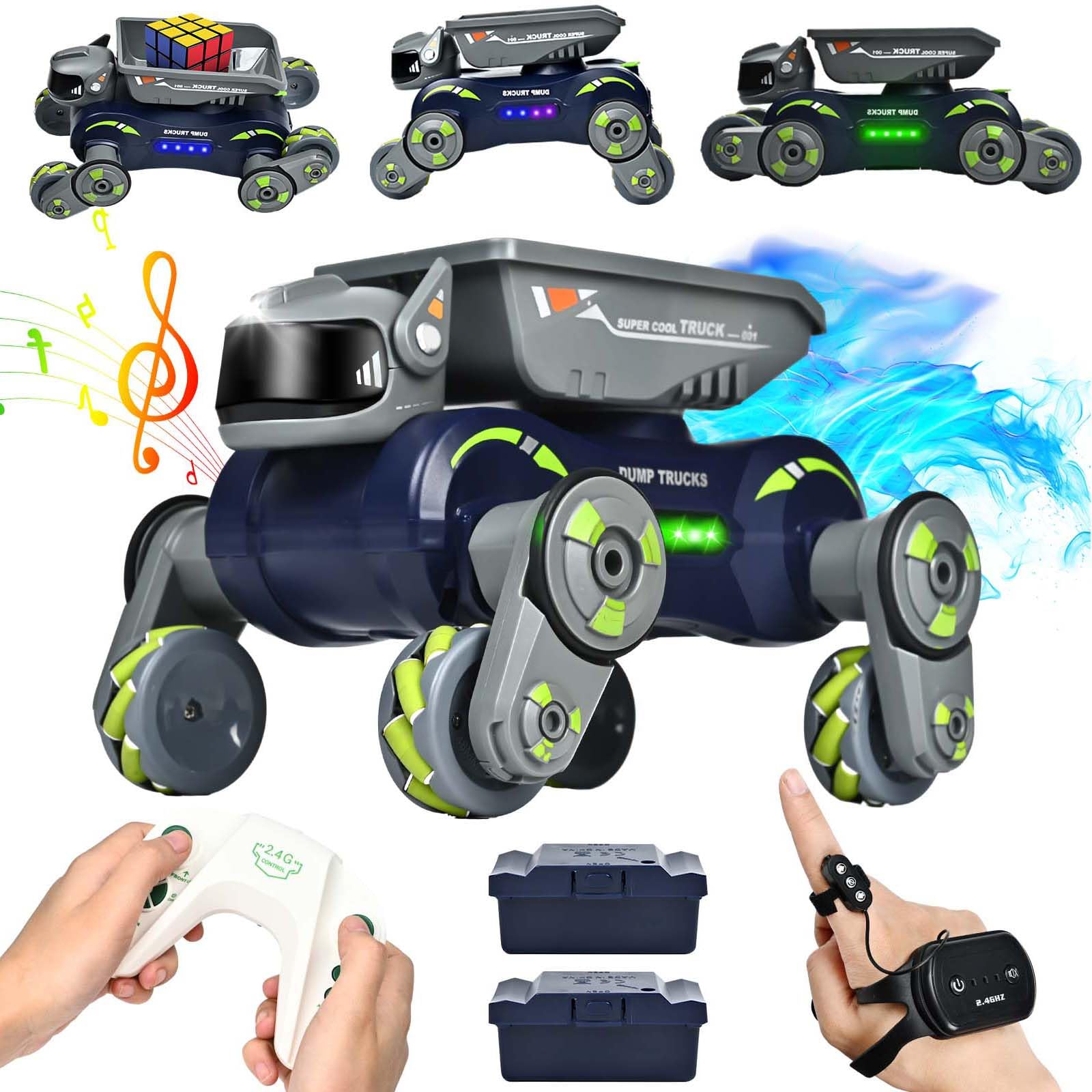 Robot Dog Toys for Boys Girls, Remote Control Car for Kids Ages 5-7, Rechargeable RC Car Stunt Kids Toys with Light Music Gesture Sensing RC Trucks Robot Toys for 8-12 Boys Girls Birthday Gift Green