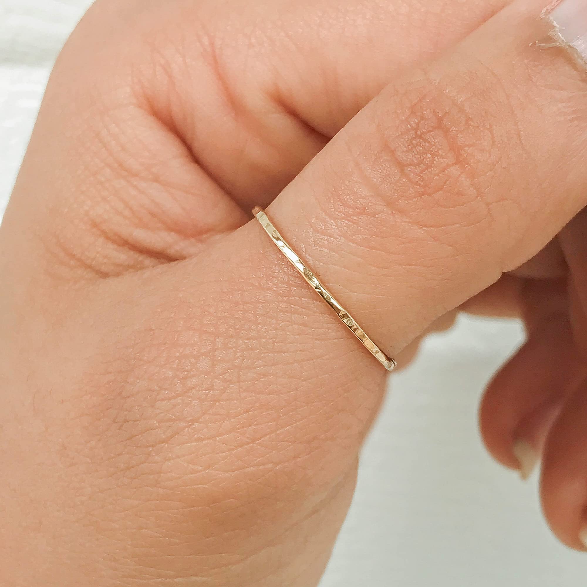 Hammered Gold Ring, Gold Stacking Rings, Minimalist Rings, Skinny Rings for Women (9, Gold Fill)