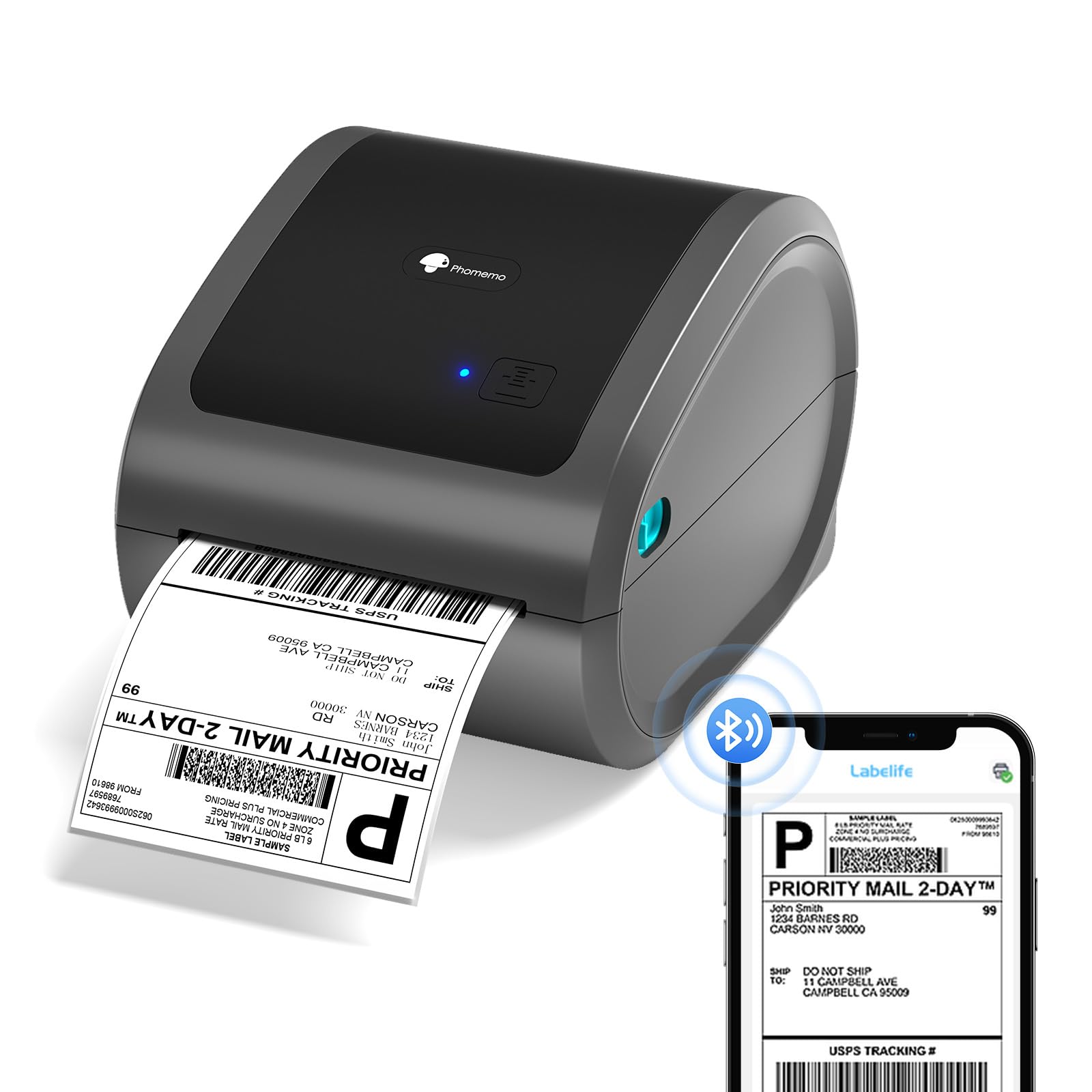 Phomemo Bluetooth Shipping Label Printer- D520BT Thermal Printer 4x6 Label Printer for Small Business, Shipping Packages, Barcode, Compatible with Phone and PC