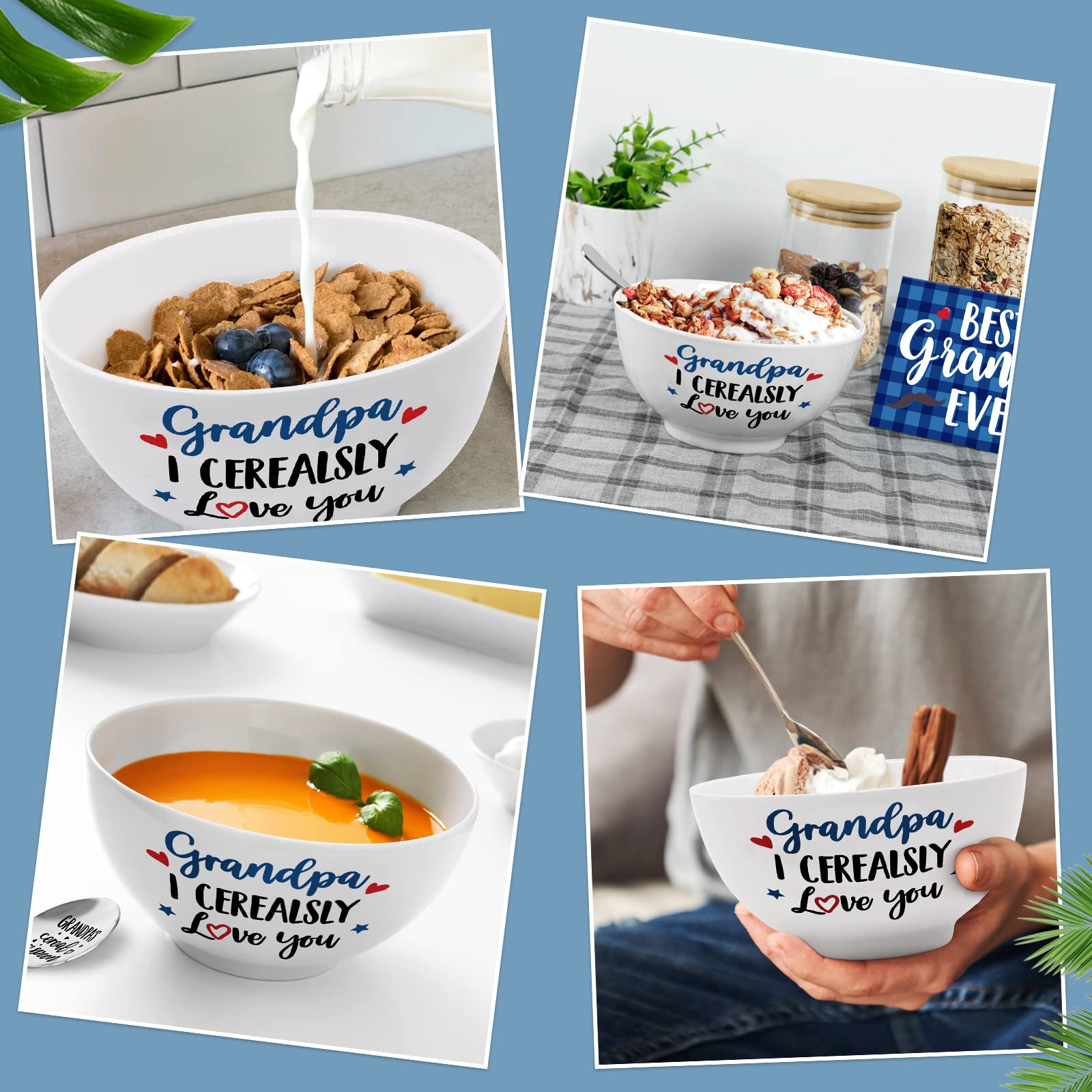 Grandpa Gift Cereal Bowl and Cereal Killer Spoon Set with Best Dad Ever Card Birthday Grandfather's Retirement Christmas Engraved Basket from Granddaughter Grandson Set of 3 Thanksgiving Present