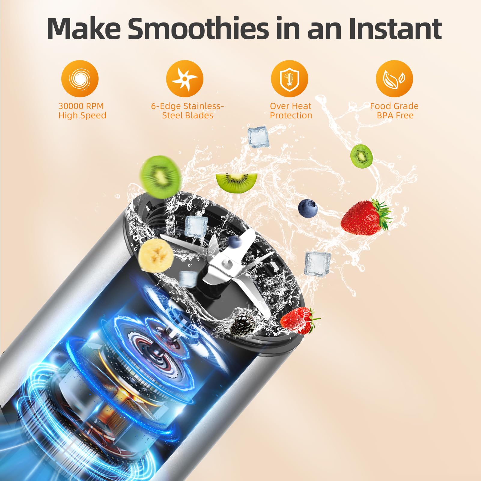 Smoothie Blender, 1300W Personal Blender for Smoothies, Shakes and Nutrient Extractions with 2pcs BPA-Free 27oz Portable To-Go Bottles