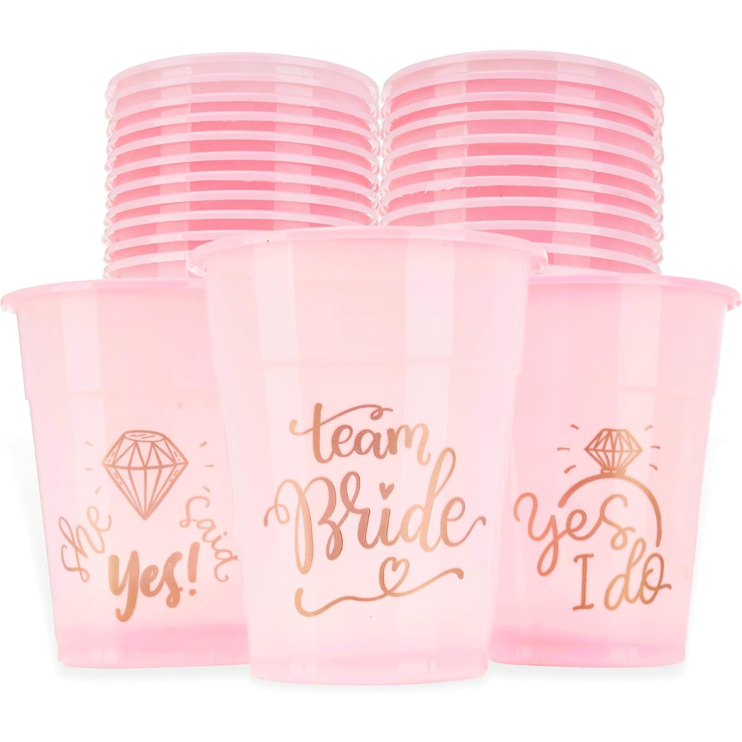 Neliblu Bachelorette Party Team Bride Cups - 25 Bridal Shower Decorations - Mega Party Pack of Team Bride, & She Said Yes Pink and Gold Cups For Weddings and Bridal Showers