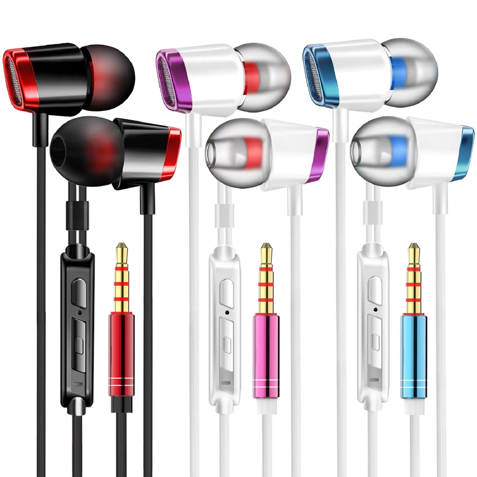 YNR 3 Pairs Wired Earbuds with Microphone & Volume Control, in Ear Earphones for School, Noise Islating, for 3.5mm Jack iPhone iPad iPod Samsung Google Devices (Mixed)