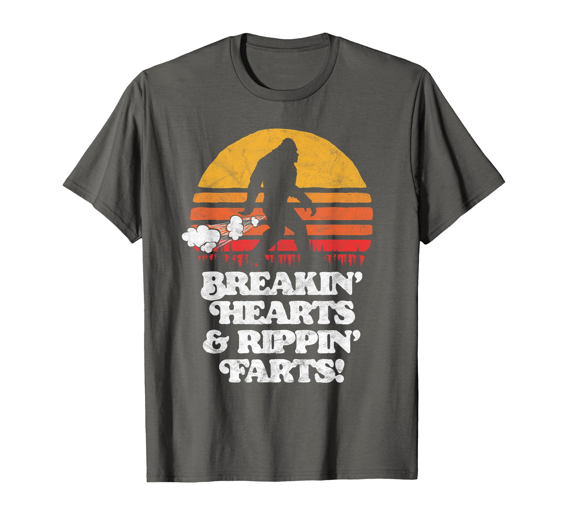 Sasquatch Breakin Hearts & Rippin Farts! Funny Bigfoot Sun T-Shirt Small