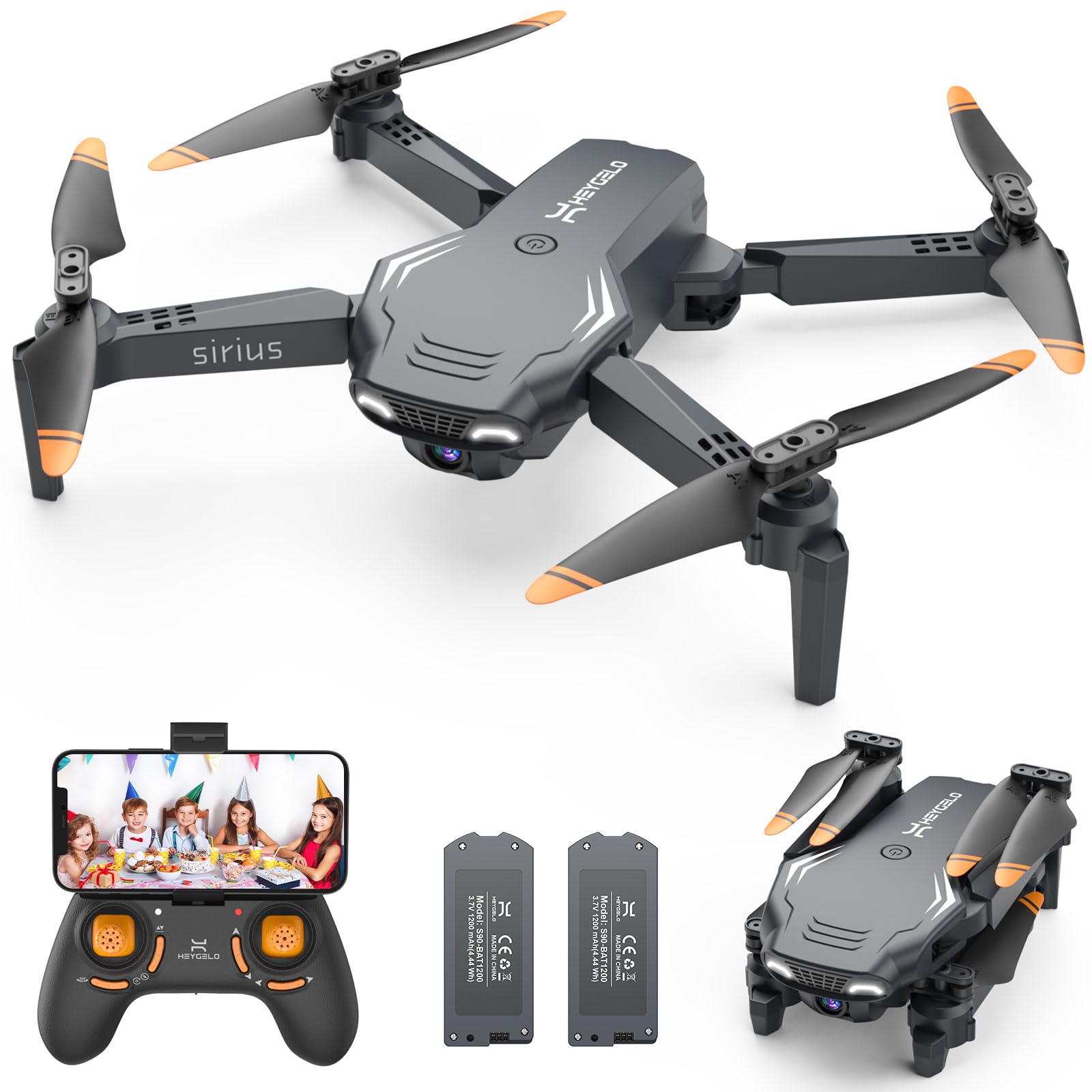 Heygelo S90 Drone with Camera for Adults, 1080P HD Mini FPV Drones for Kids Beginners, Foldable RC Quadcopter Toys Gifts with Altitude Hold, Voice/Gesture Control, 3 Speeds, 2 Batteries