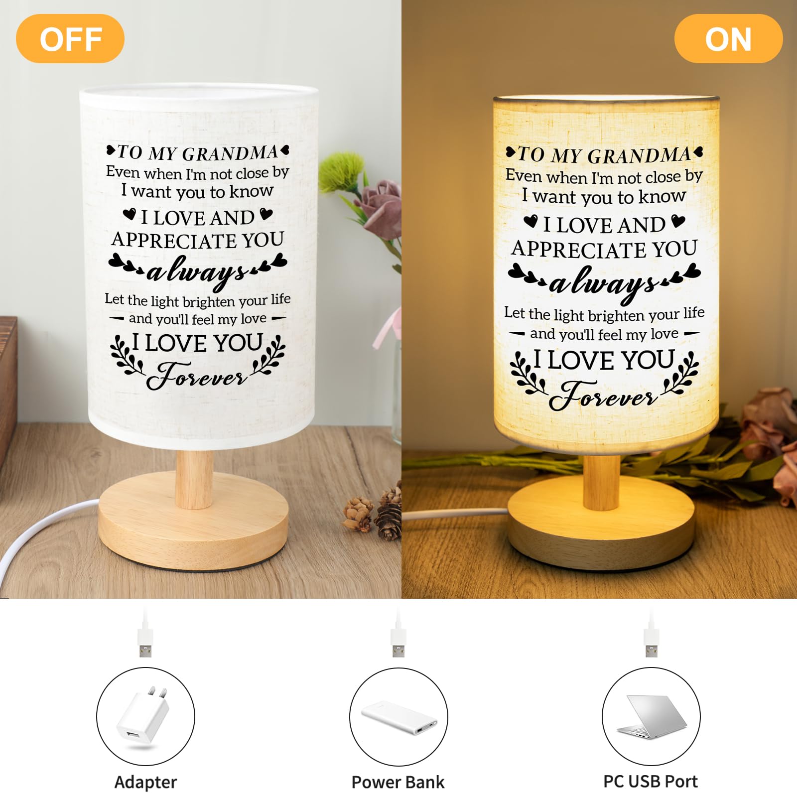 Calibron Christmas Gifts for Grandma from Grandkids, Grandma Christmas Gifts Fabric Lamp, Birthday Gifts for Grandma Table Lamp with Wooden Stand Unique Grandma Gifts