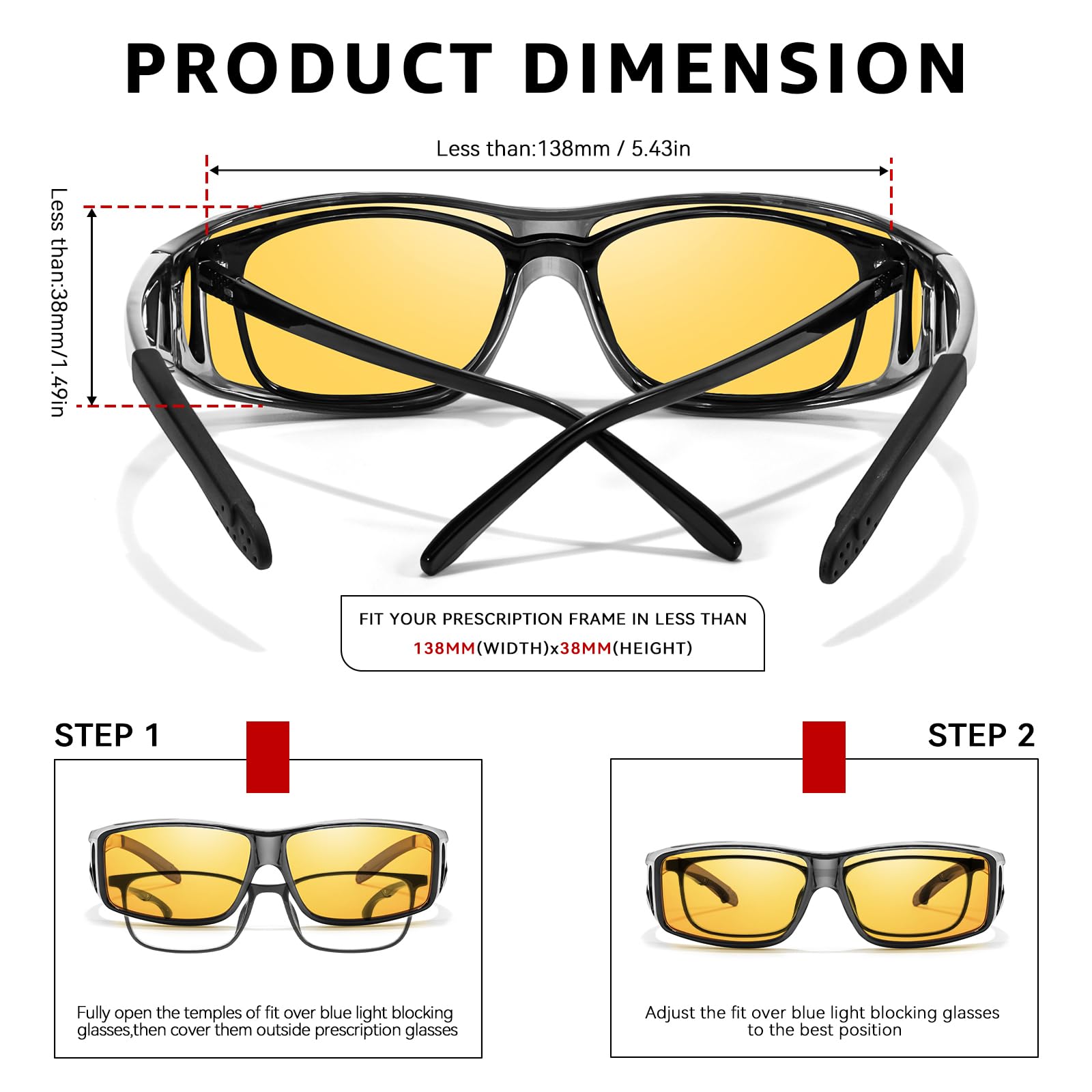 TJUTR Blue Light Blocking Fit Over Glasses for Women Men, Computer Gaming Glasses Anti Eyestrain, Sleep Better TB0311