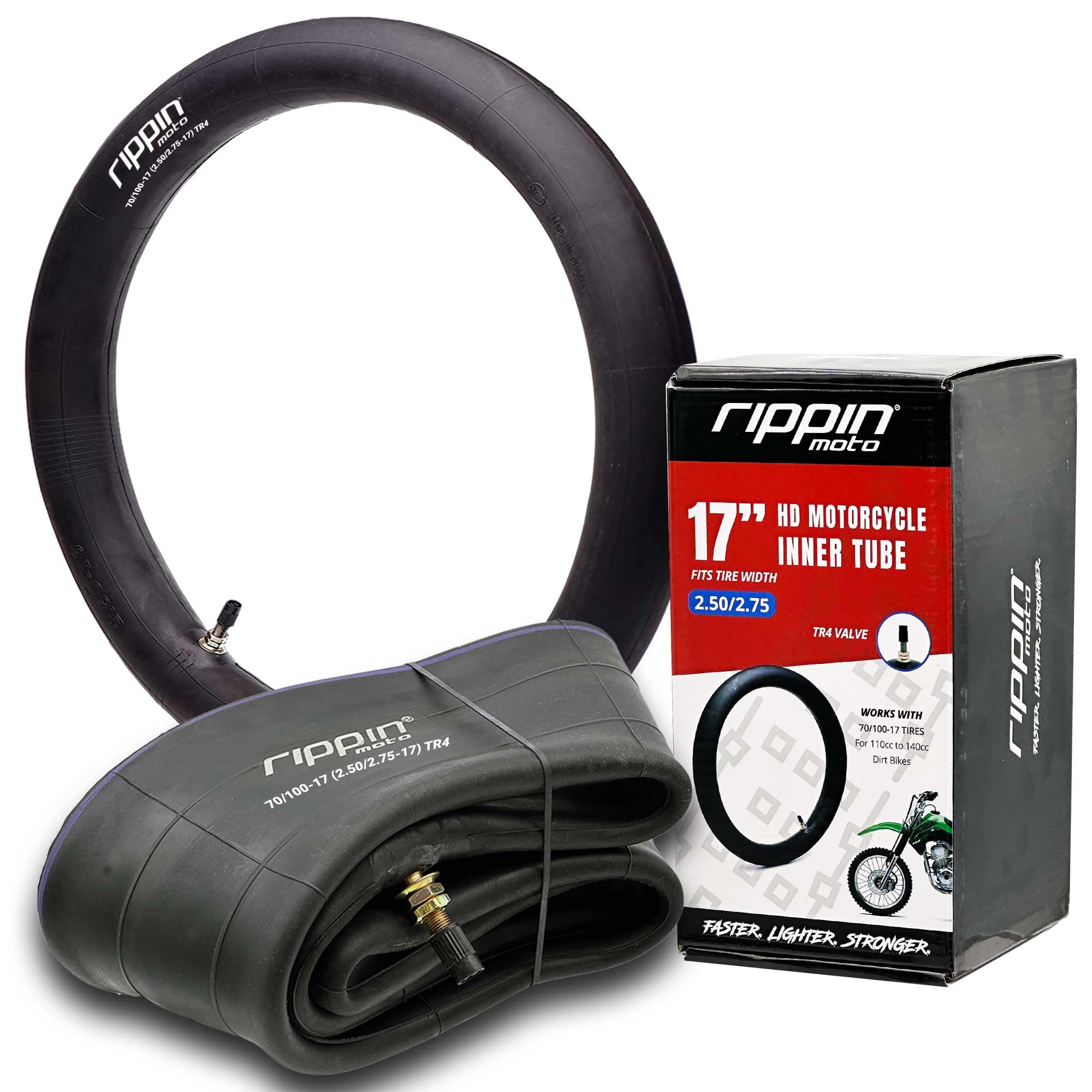 Rippin Moto 2.50/2.75-17 Heavy Duty Dirt Bike Inner Tube (70/100-17) 3.0mm Thick - TR4 Valve - Fits Most 17" (2.50/2.75 x 17) Trail Dirt Bike Tires