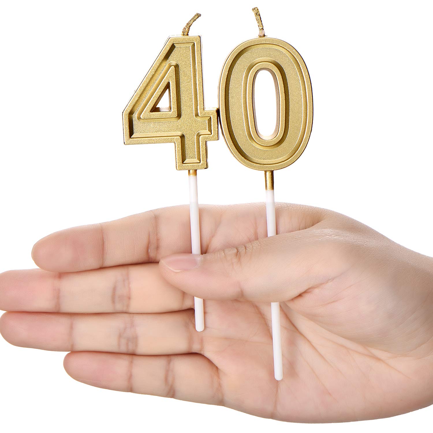 40th Birthday Candles, Number 40 Candles, Happy Birthday Cake Topper Numeral Candles Decoration for Men Women Birthday Party Wedding Decoration Anniversary Celebration Supplies Theme Party (Gold)