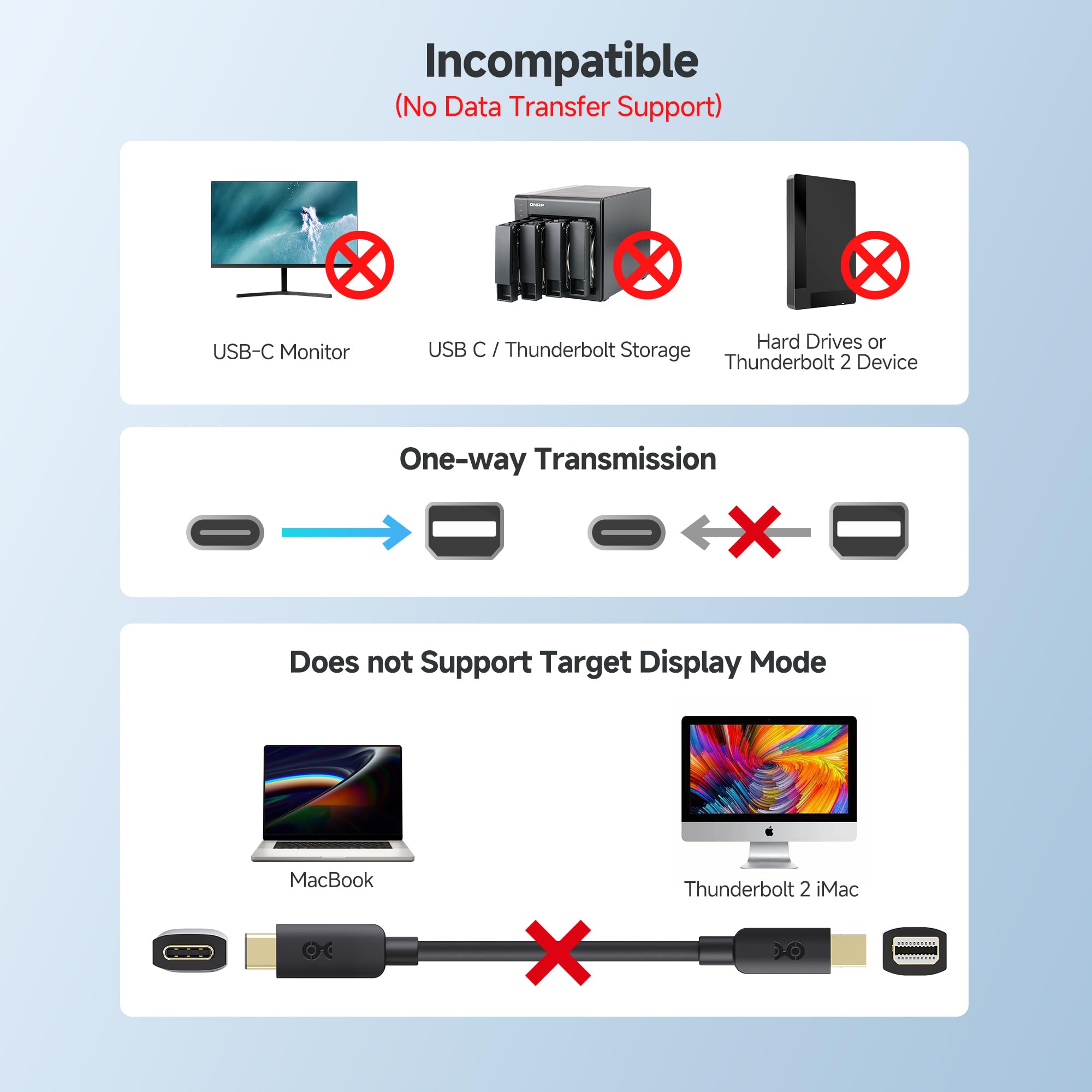 Cable Matters Unidirectional USB C to Mini DisplayPort Cable 6ft, Mini DisplayPort to USB C Cable Support 4K 60Hz -Not Compatible with Portable USB-C Monitor, USB C/Thunderbolt Storage, Hard Drives