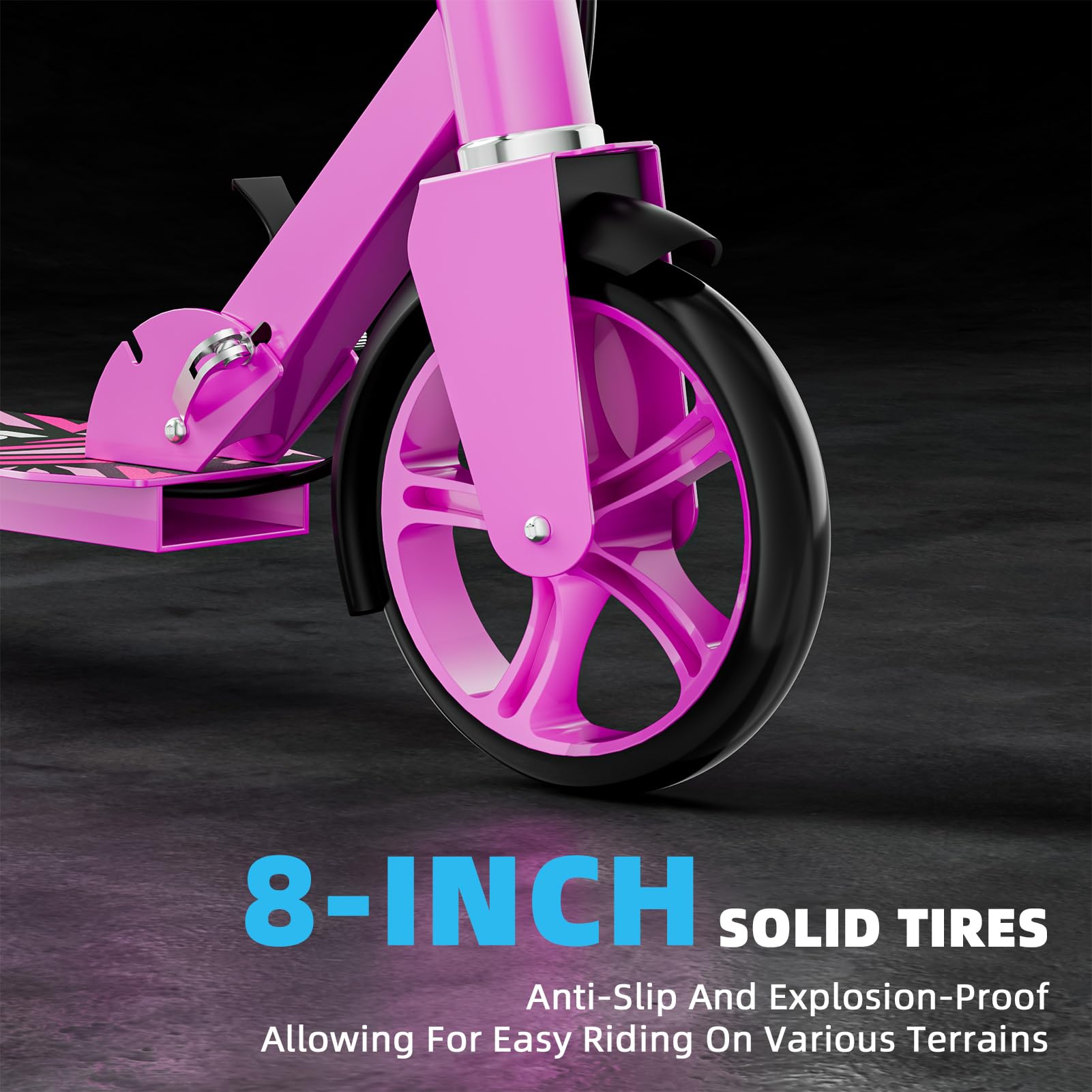 Scooters for Kids 8-12, Teens & Adults - Lightweight, Foldable, 8-Inch Big Wheels, Hand Brake & Bell, 4 Adjustable Height Levels, 240 lbs Max Load, Perfect for School, Campus and Park Rides, Pink