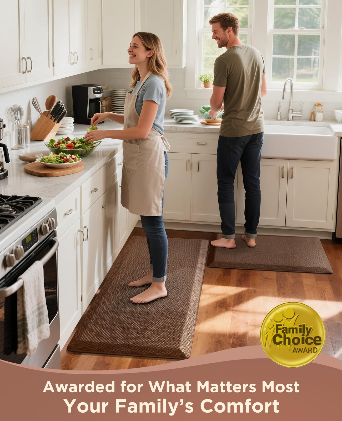 Ophanie Kitchen Mats for Floor, 3/4 inch Thick, 17x28 Anti Fatigue Cushioned Mat, Kitchen Rugs, Waterproof, Comfort Ergonomic Standing Mat for Office, Home, Sink, Brown Non-Slip Ridged Bottom