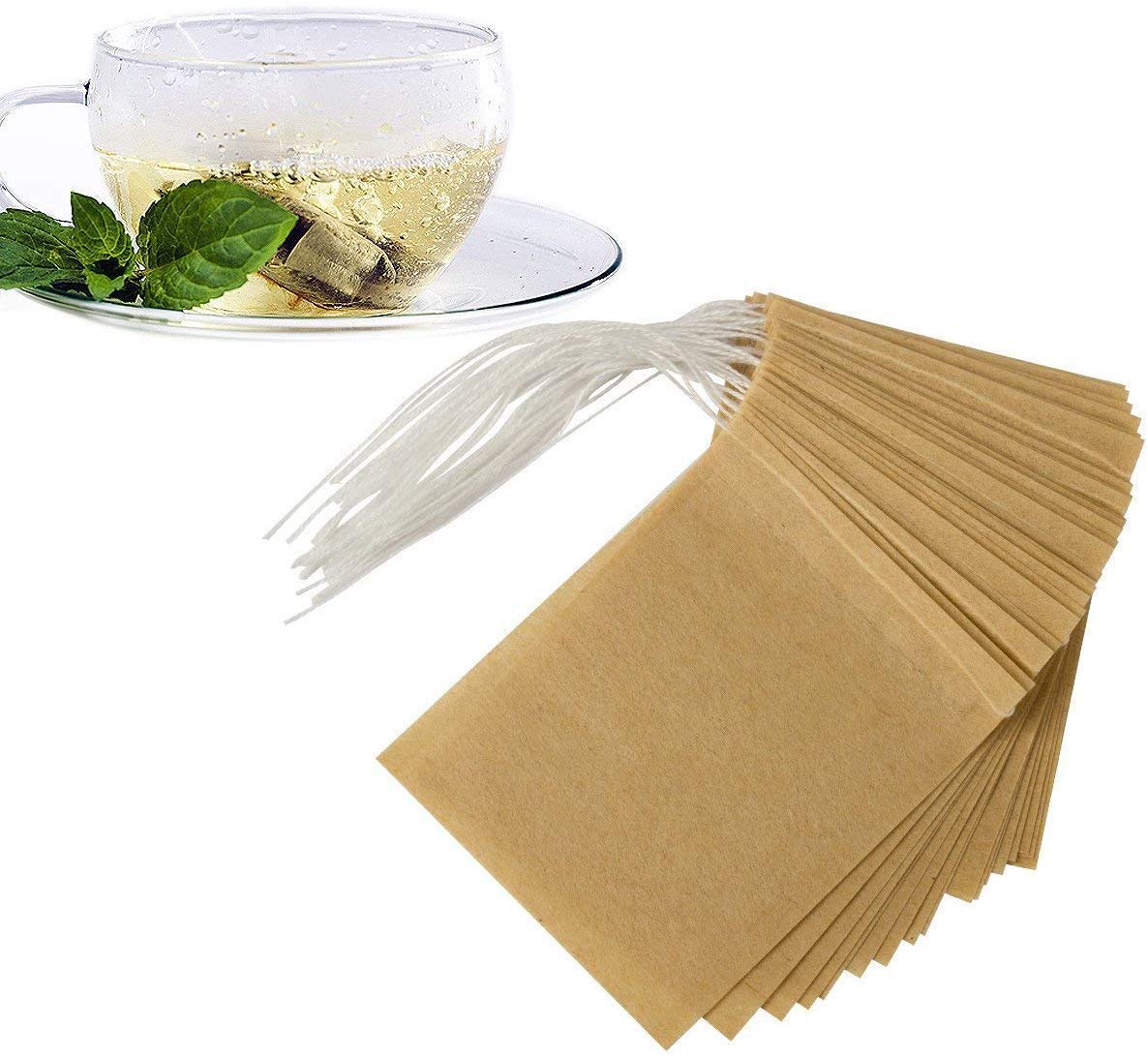 Numola Unbleached Tea Filter Bags for Loose Leaf Tea, Biodegradable and Compostable Tea Bags Empty, Wood Pulp Filter Paper Organic Tea Infuser Bag Disposable Drawstring 100 Pcs (3.2'' x 4.2'')