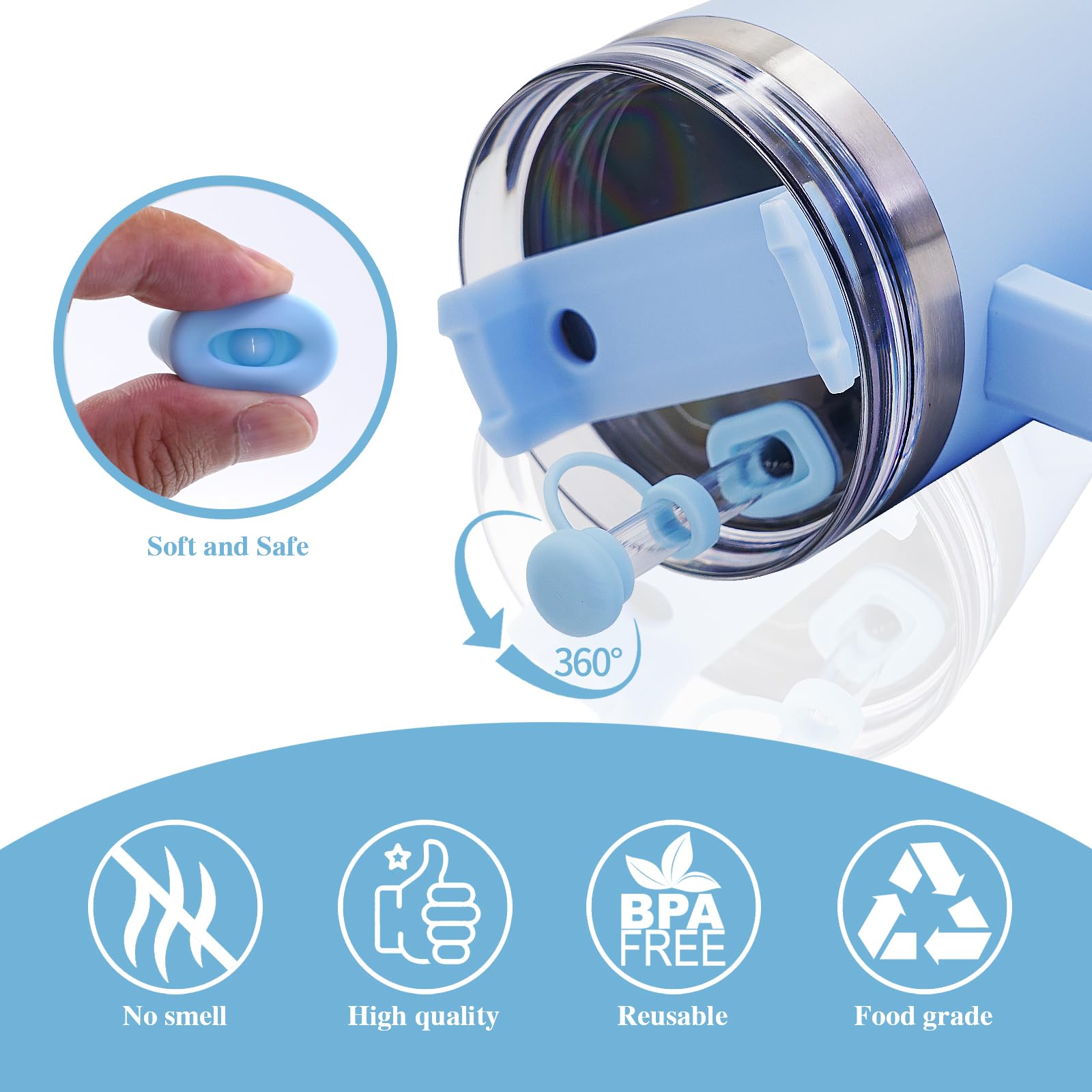 YKIAMGH Spill Stopper for Stanley Cup 40oz 30oz Tumbler with Handle Quencher Accessories, Include Reusable Straw Cover, Leak Stopper and Spill Plug Lid, 6pcs (H1.0, Blue)