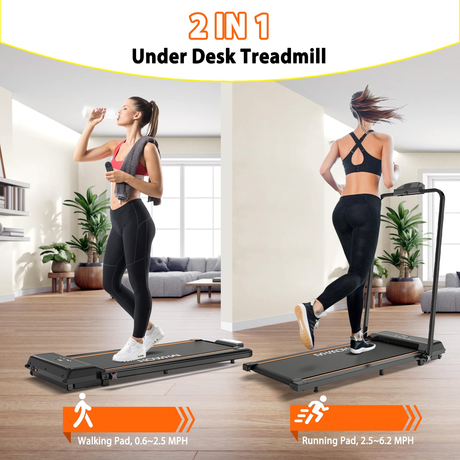 HOWHAI Treadmill, Walking Pad, Treadmills for Home Foldable with Handle Bar, 6.2 MPH Running Treadmill with Remote Control and LED Display, Running Machine for Home Office Use (300lbs Capacity)