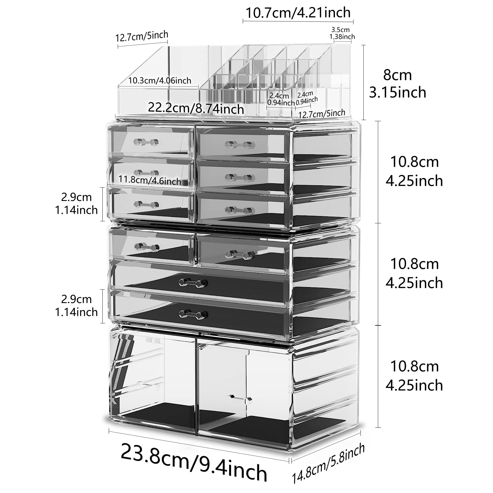 Readaeer Makeup Cosmetic Organizer Storage Drawers Display Boxes Case with 12 Drawers(Clear)