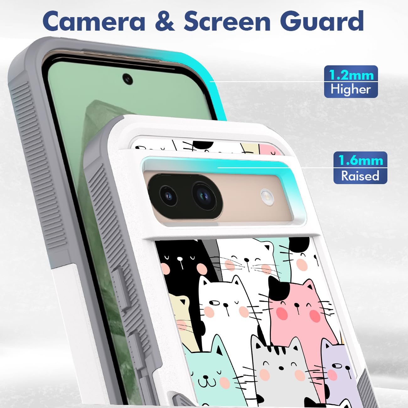 Candykisscase for Google Pixel 8a, Cute Cats Pattern Shock-Absorption Hard PC and Inner Silicone Hybrid Dual Layer Armor Defender Case for Google Pixel 8A