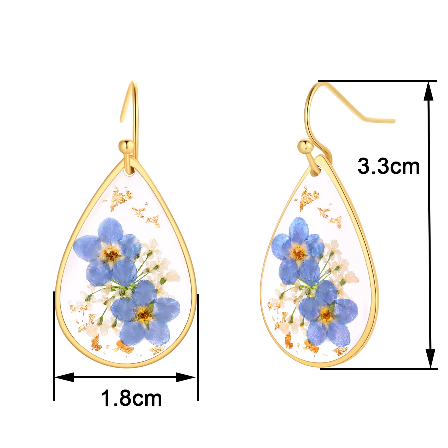 Forget-Me-Not and Queen Anne's Lace Pressed Wildflower Earrings | Drop Dangle Earring For Women Girls | Pressed Flower Teardrop Earrings Dry Flowers | Personalized Handmade Earrings | Gift for Woman