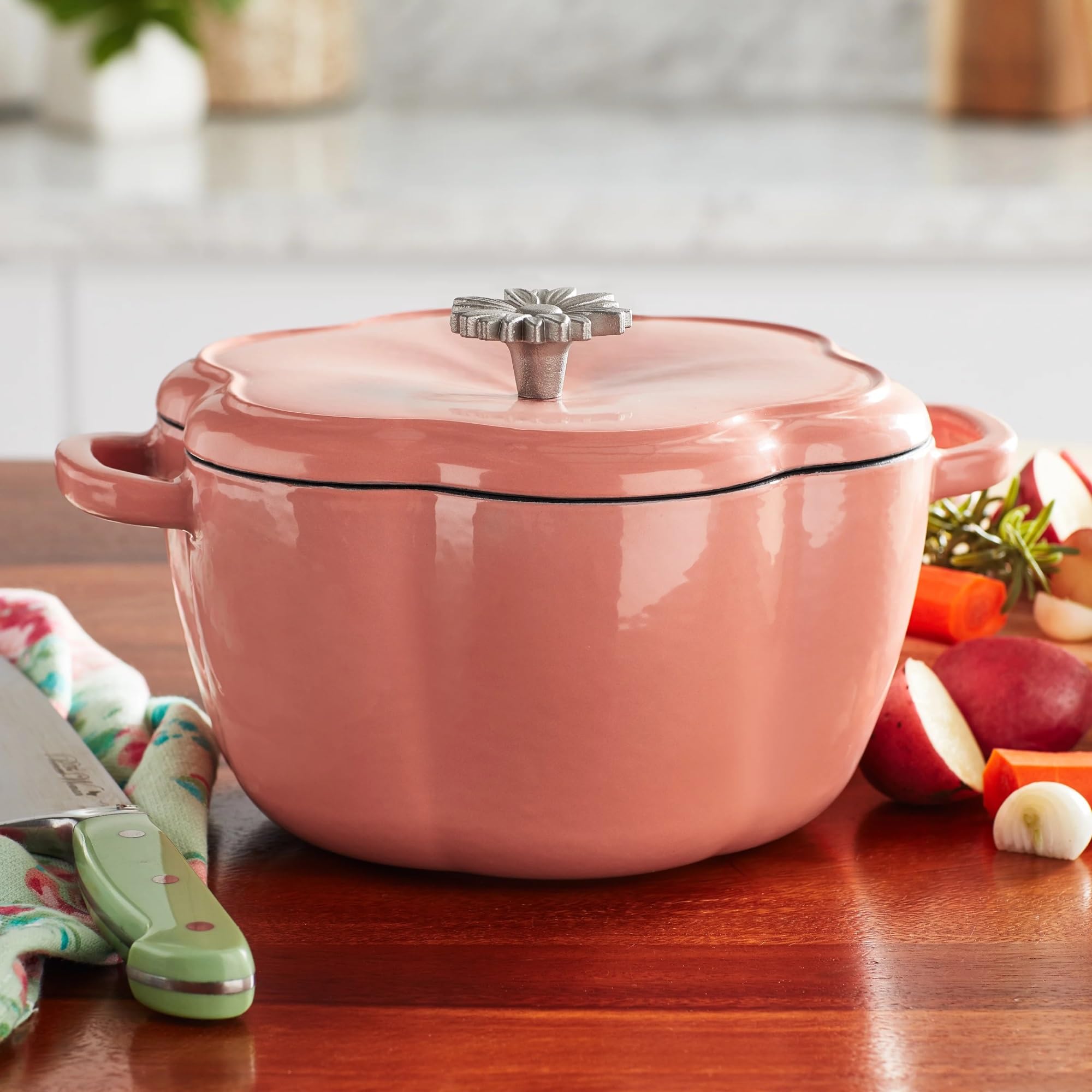 AdoSia Timeless Beauty Enamel on Cast Iron 3-Quart Dutch Oven, Pink