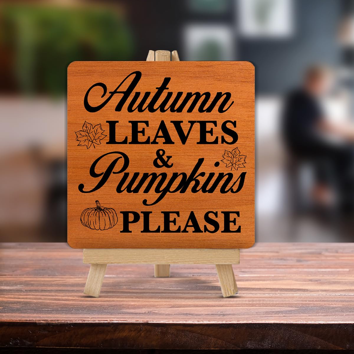 Fall Decor Autumn Leaves and Pumpkins Please Wood Sign with Easel Autumn Decorations for Home Desk Table Shelf, Fall Tiered Tray Decor