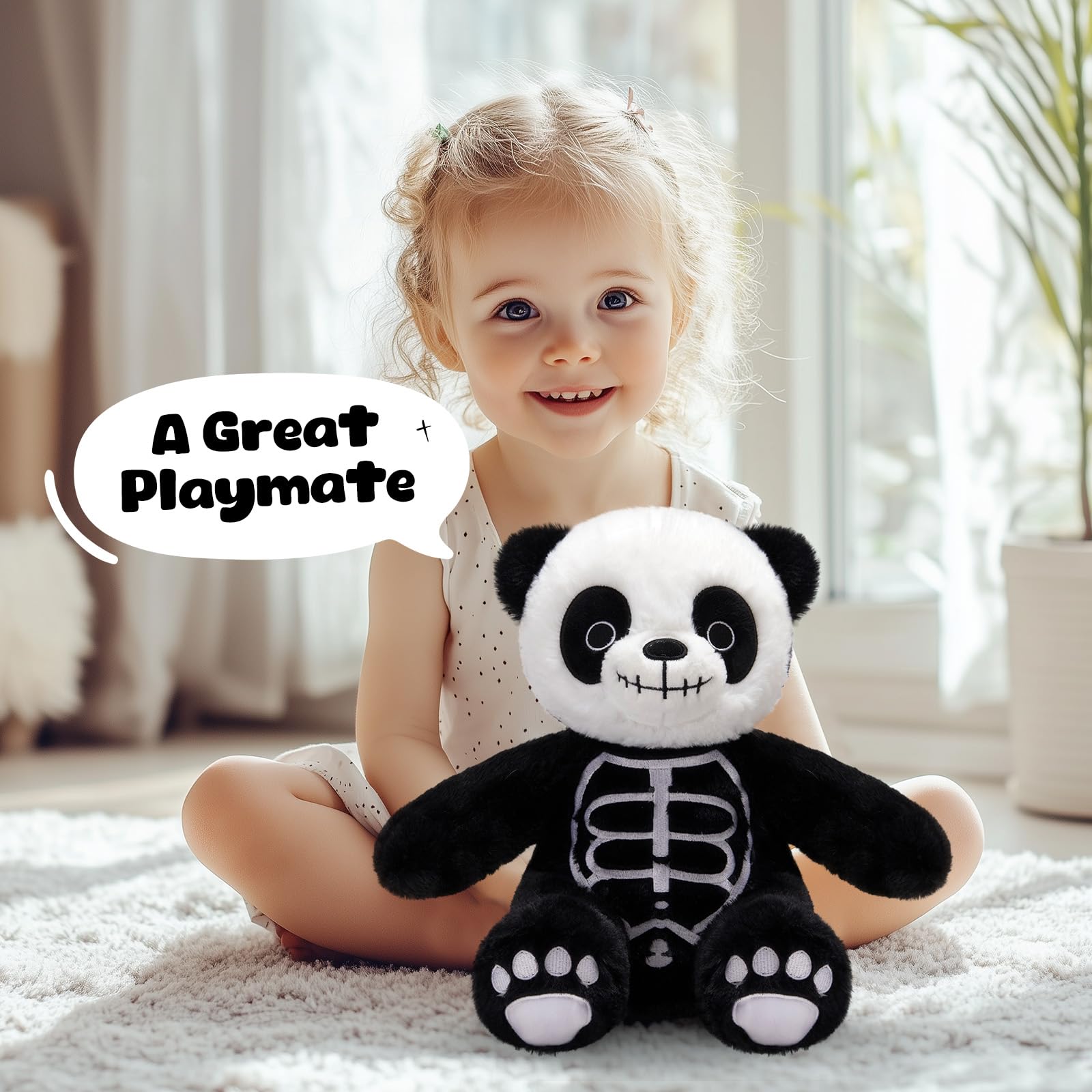 Houwsbaby 12" Skeleton Panda Spooky Stuffed Animal Big Panda Bear Plush Doll for Halloween, Easter, Christmas, or Birthday Gifts, Scary Cute Design