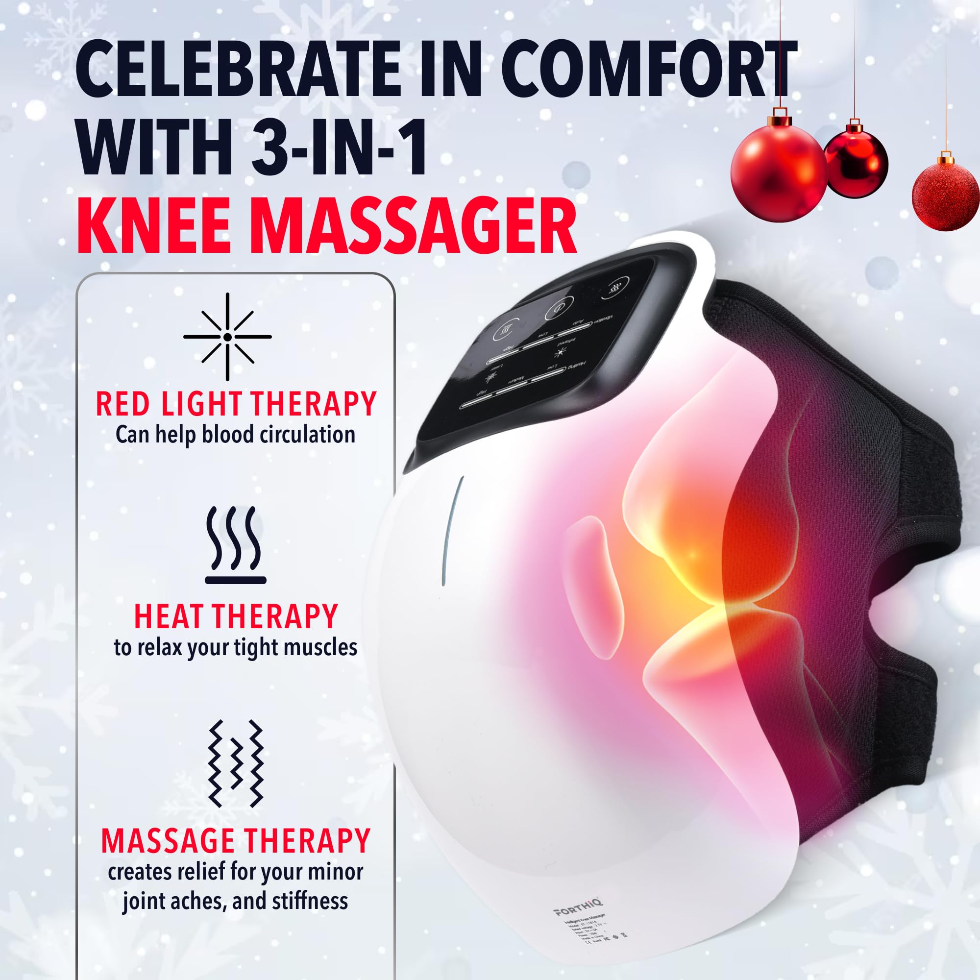 FORTHiQ Knee Massager Smart with Heat, Red Light and Massage Therapy, 3-in-1 Cordless, 2024 Updated Edition, FSA or HSA Eligible, Gifts for Grandma & Grandpa