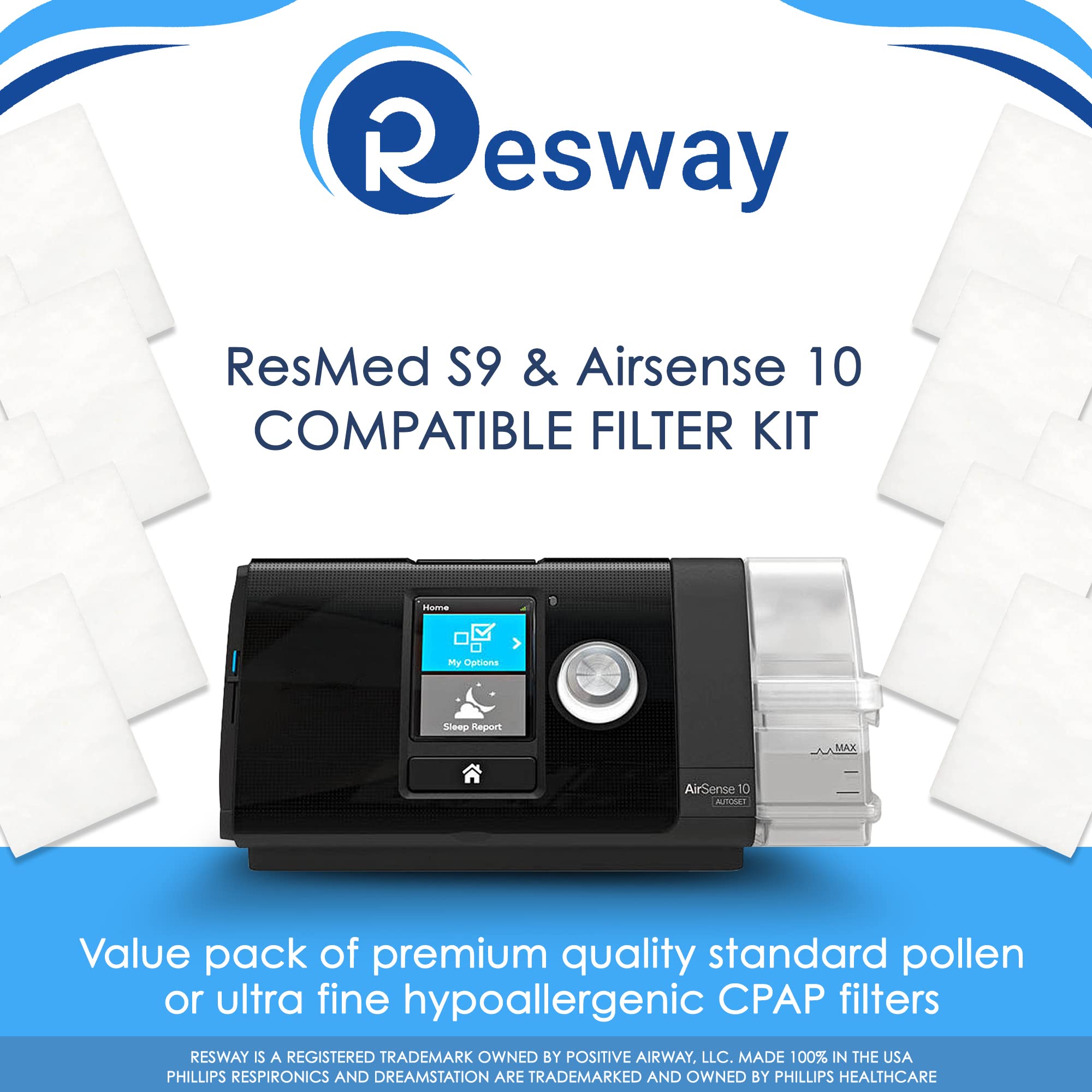 Premium Resway Disposable Hypoallergenic CPAP Filters | Compatible with ResMed S9 and Airsense 10 | Ultra Fine Filters for Smoke, Dander, Pollen | 40 Replacement Filters