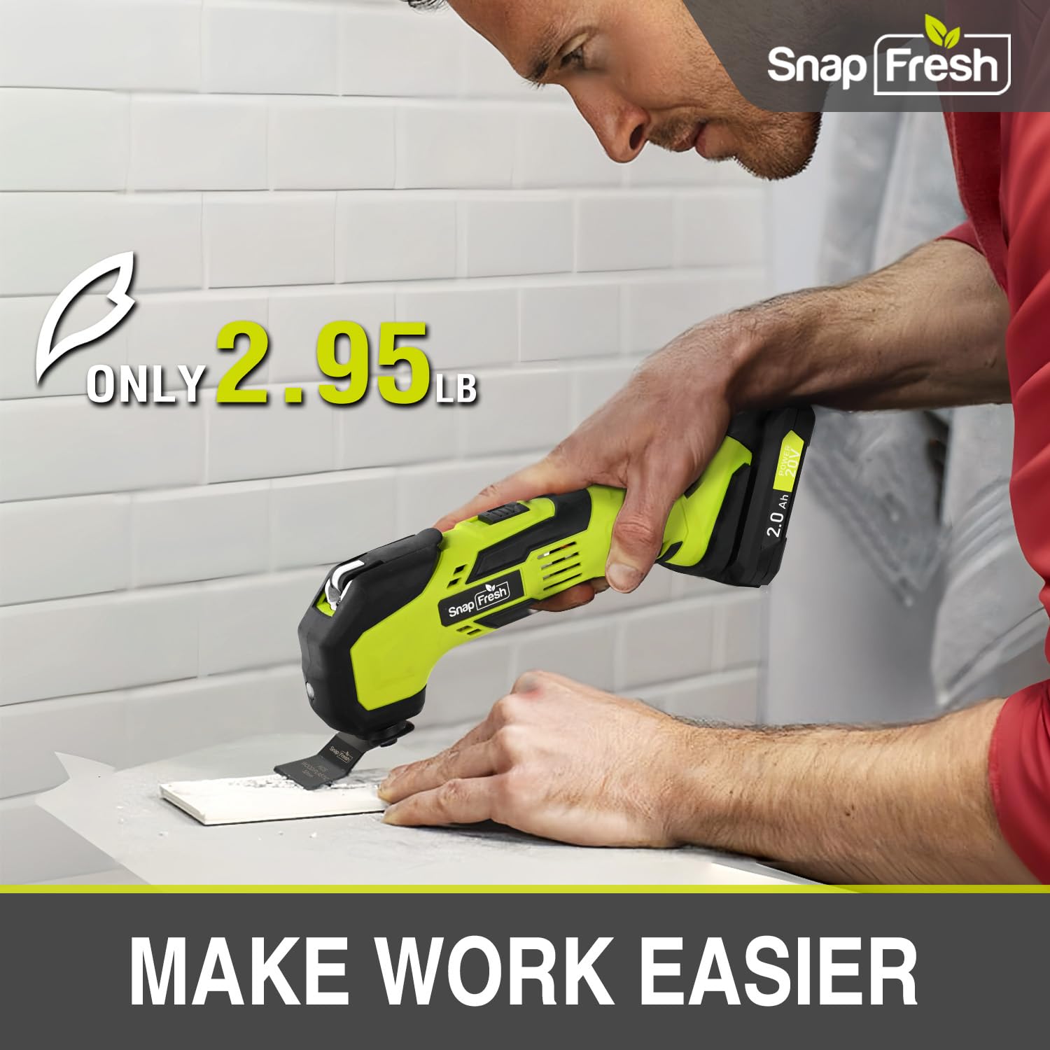 SnapFresh Oscillating Multi Tool Cordless, 20V DIY Tool Kit, 6 Speed, 3.2°Oscillation Angle, Quick-Lock Replaceable, 24pcs Accessories, Battery & Fast Charger, For Scraping, Blades Sanding, Cutting