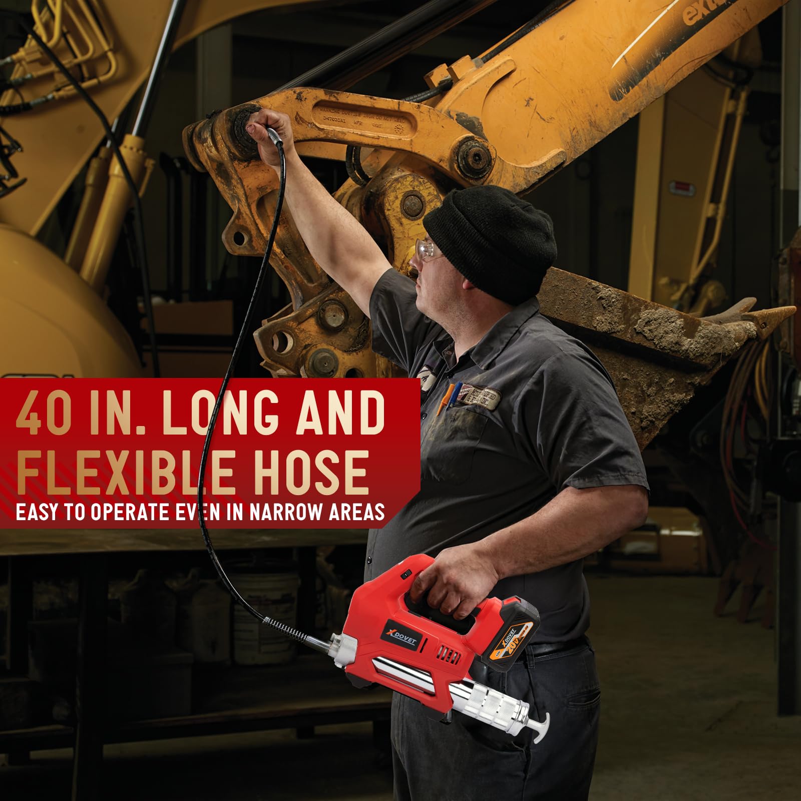 XDOVET Cordless Grease Gun Battery Powered 18V Professional Electric Grease Gun Kit with 10000 PSI Maximum Grease Capacity 14 OZ with 30-inch Flexible Hose 4 Point Base