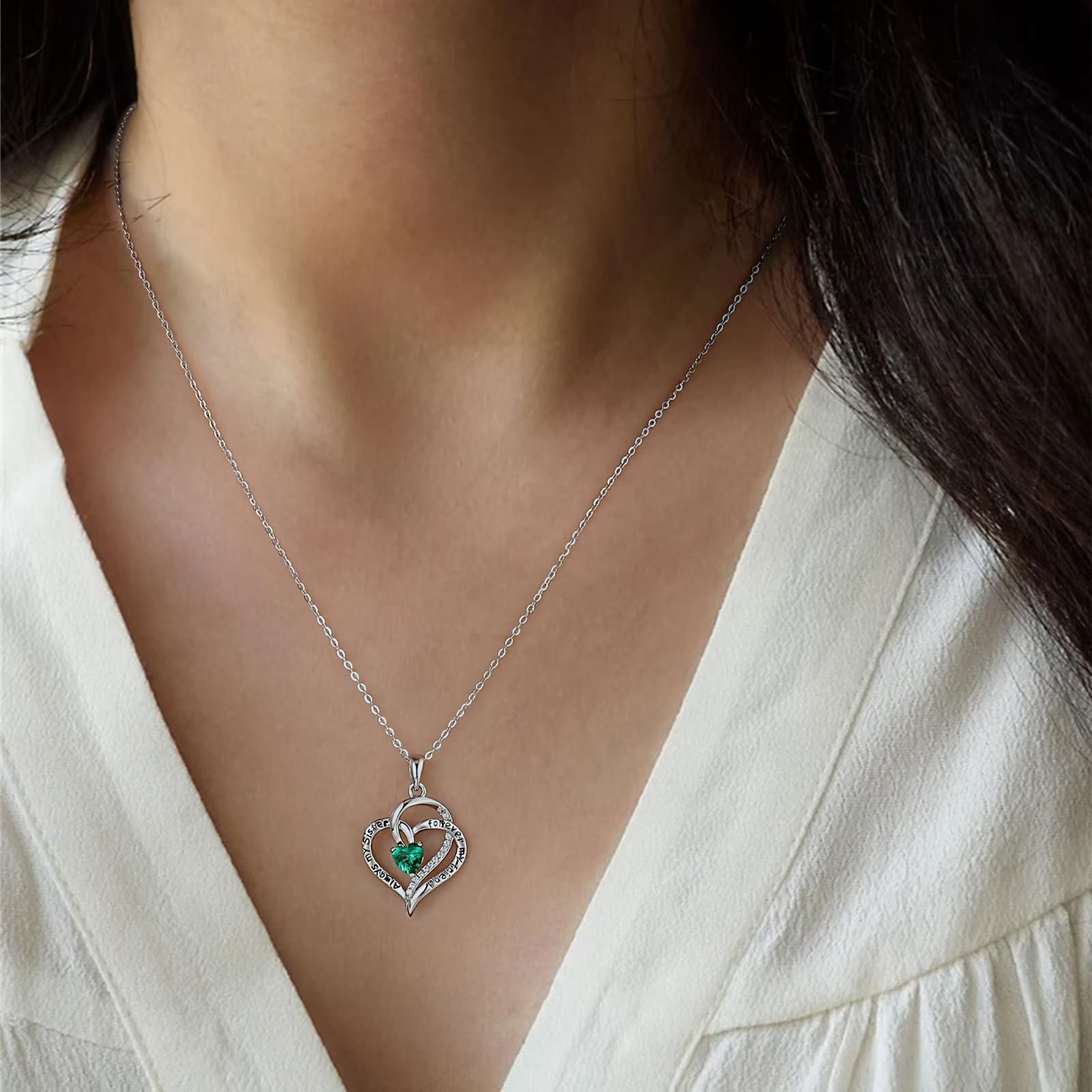 Sisters Gifts from Sister, 925 Sterling Silver Birthstone Necklace for Sister Jewelry Mothers Valentines Day Gifts for Sister Christmas Birthday Gifts for Sister June Birthstone Alexandrite Necklace