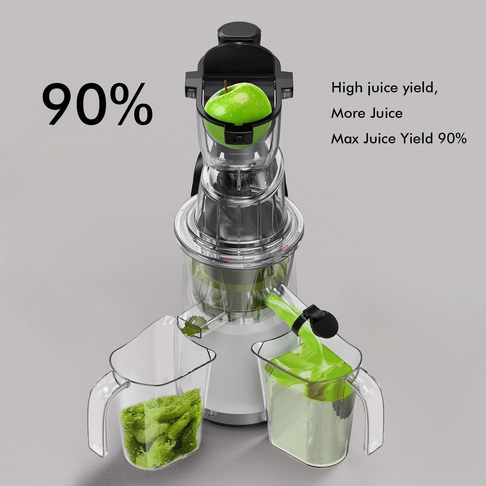 Easy-Use Cold Press Juicer, SiFENE 83mm Wide-Mouth Vertical Slow Masticating Juicer, Whole Fruit & Veg Juice Extractor, Easy to Clean, BPA Free, Quiet Motor with Reverse Function, White