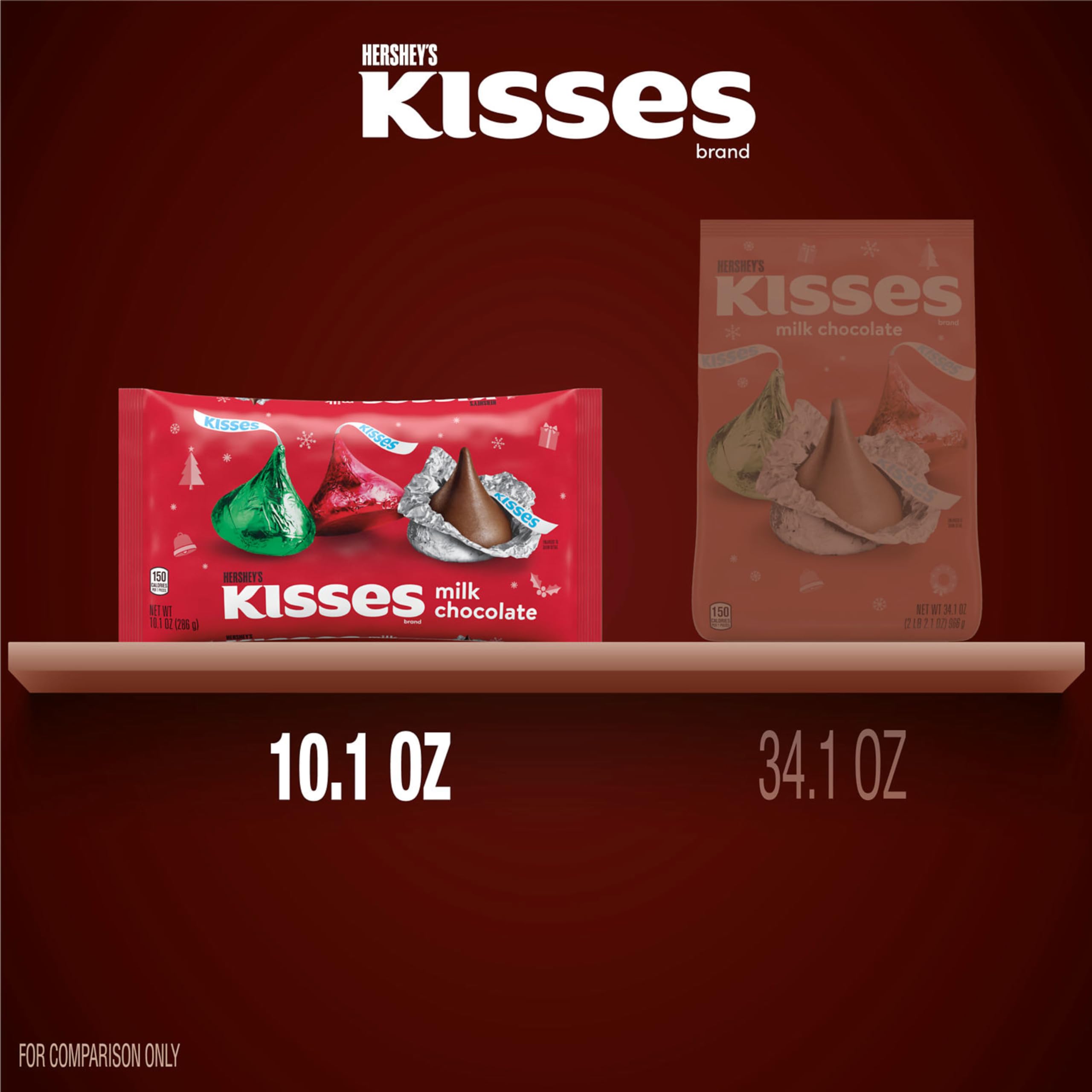 HERSHEY'S KISSES Milk Chocolate, Christmas Candy Bag, 10.1 oz