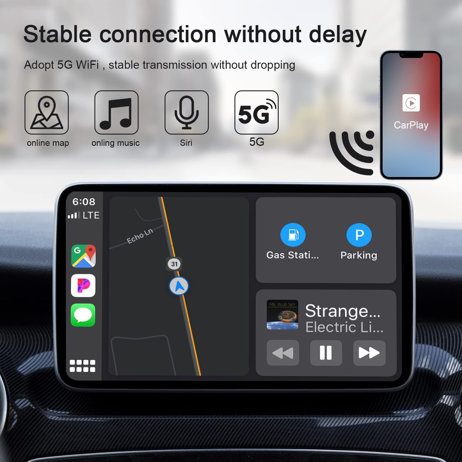 Teeran CarPlay Wireless Adapter for Factory Wired CarPlay 2024 Upgrade Plug & Play Dongle Converts Wired to Wireless for Cars from 2015 & iPhone iOS 10+