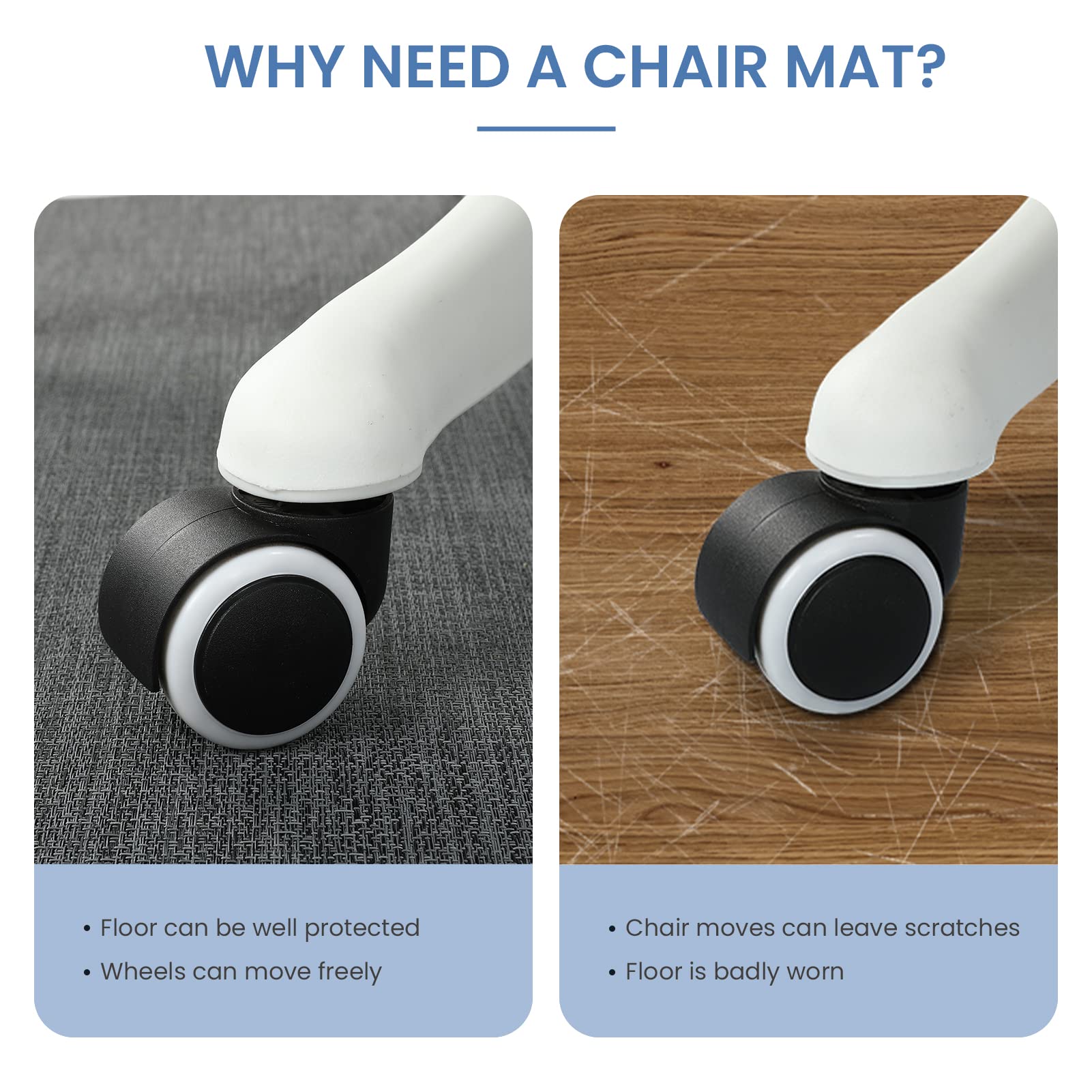 RccugmatS Chair Mat for Hardwood & Tile Floor, 47" x 60" Heavy Duty Office Chair Mat for Rolling Chairs, Anti Slip, Non-Curve, Floor Protector for Home Office, Gray