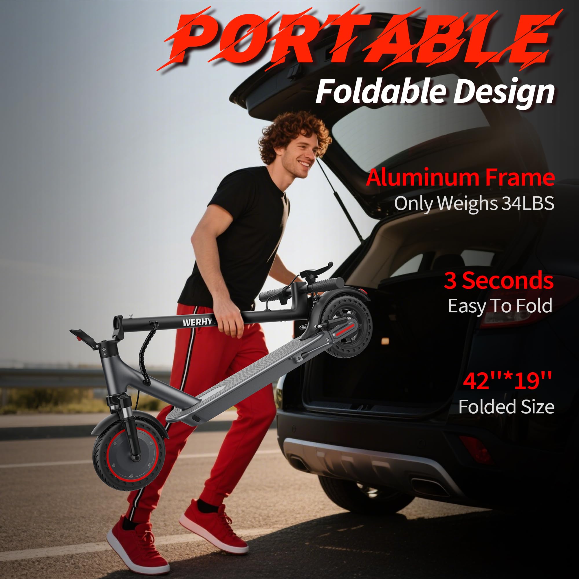 WERHY 10''/8.5'' Electric Scooter with Dual Suspension, 500/350W Powerful Motor, 22/19MPH Top Speed, 25/22/16 Miles Long Range, Folding E Scooter with Dual Braking for Teens and Adults